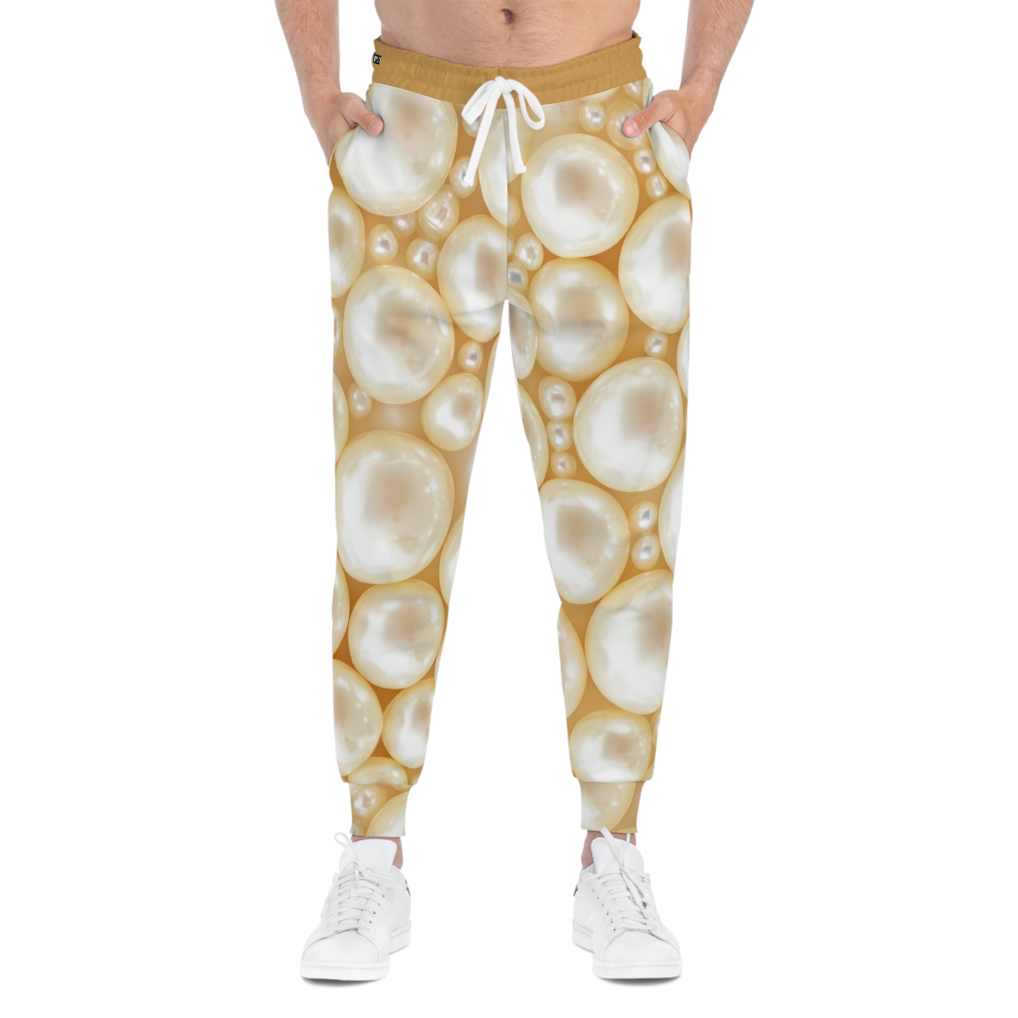 Elegant Ivory Pearl Bead Texture Print w/Treasure Pockets™ Athletic Joggers (S.e.P.T.™) - Image 3