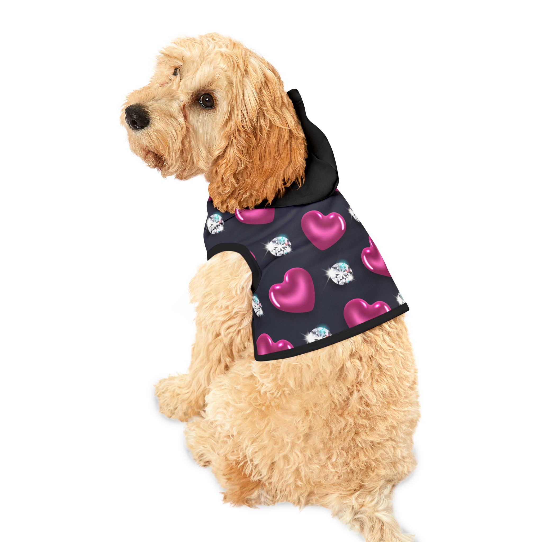 Glossy Pink Hearts and Diamonds Pet Hoodie - (S.e.P.T.)