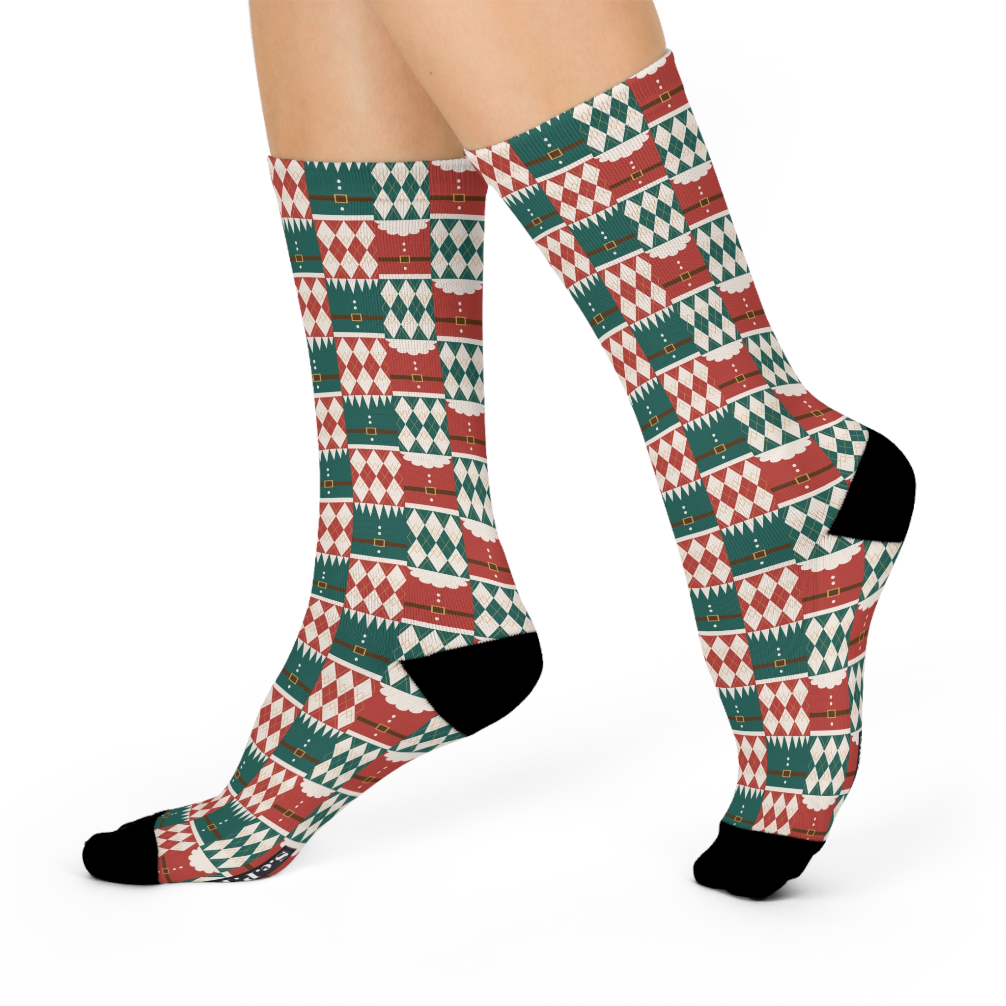 Holiday Santa Suit & Harlequin Quilt Pattern Cushioned Crew Socks (S.e.P.T.™) - Image 3