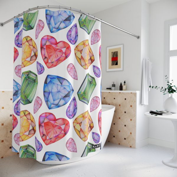 Multi Color Gemstone Faceted Crystals (watercolor style) Shower Curtain Option 1 - (S.e.P.T.) - Image 4