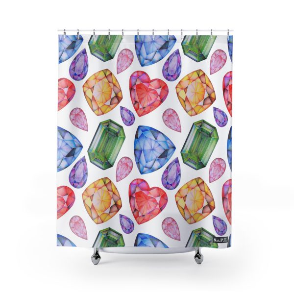 Multi Color Gemstone Faceted Crystals (watercolor style) Shower Curtain Option 1 - (S.e.P.T.)