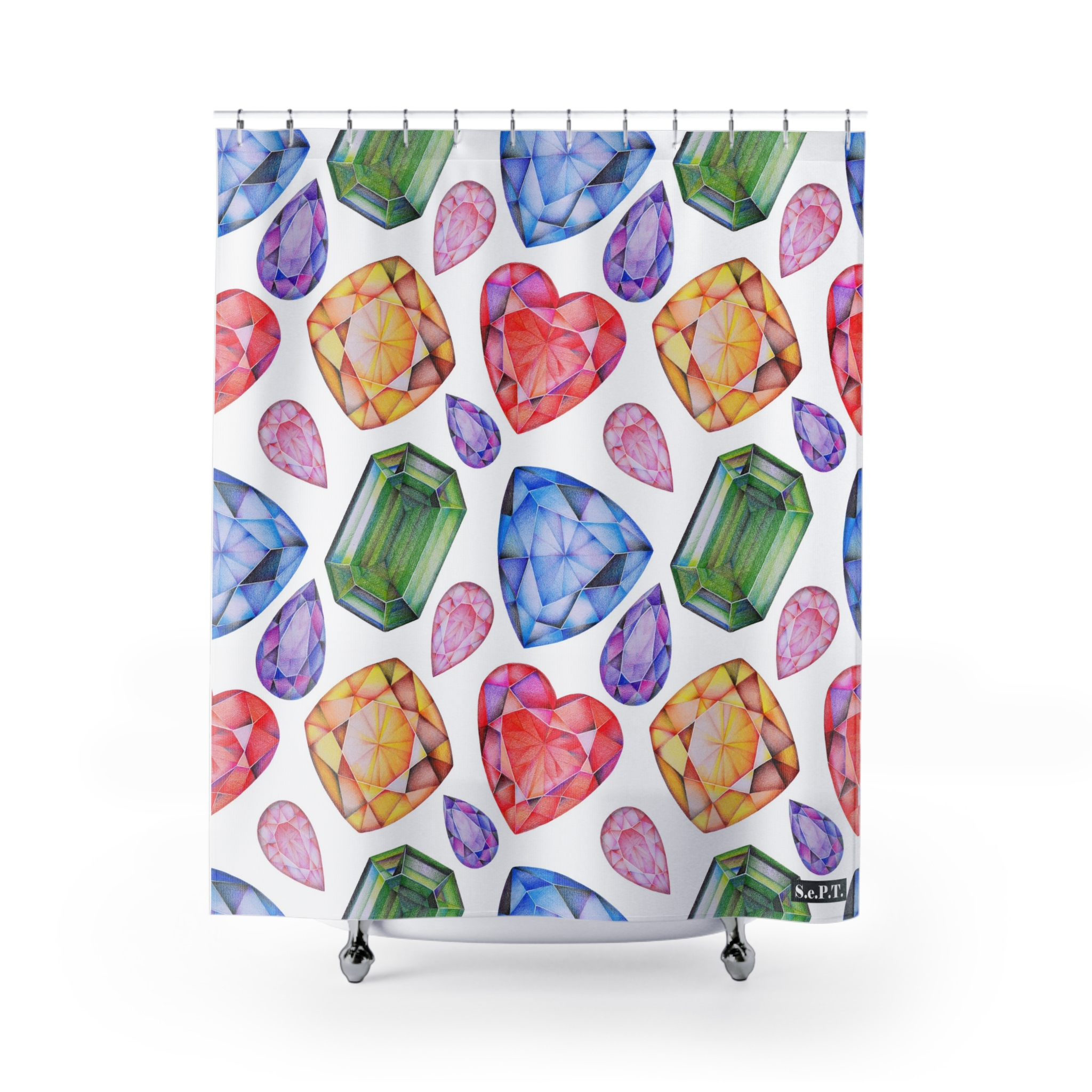 Multi Color Gemstone Faceted Crystals (watercolor style) Shower Curtain Option 1 - (S.e.P.T.)