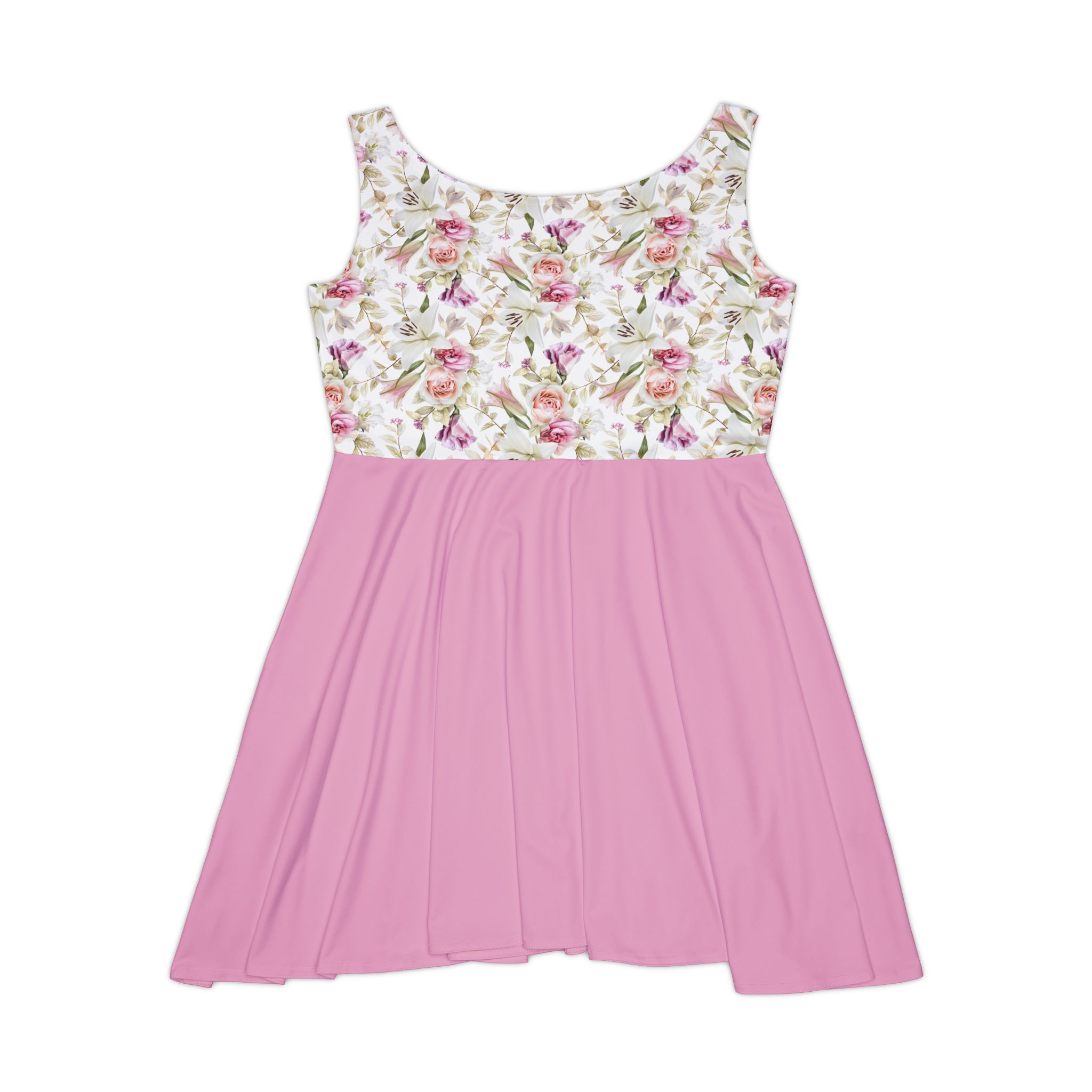 Romantic Blush Rose & White Lily Floral Print Women's Skater Dress (S.e.P.T.) - Image 4