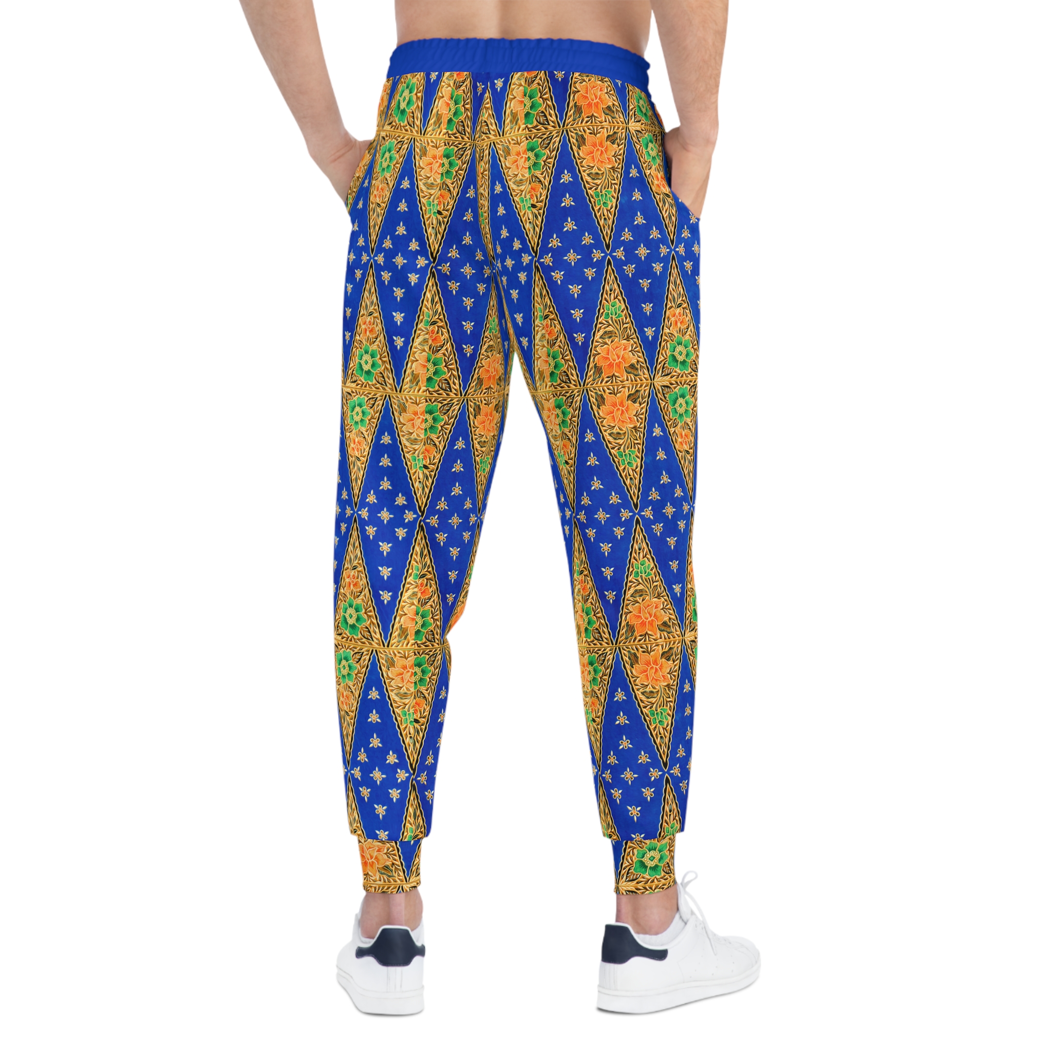 Bohemian Vibrant Blue Geometric Gold Pockets Athletic Joggers (S.e.P.T.™) - Image 6