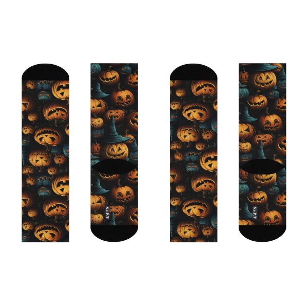 Witchy Night Blue & Orange Pumpkin Cushioned Crew Socks (S.e.P.T.) - Image 4