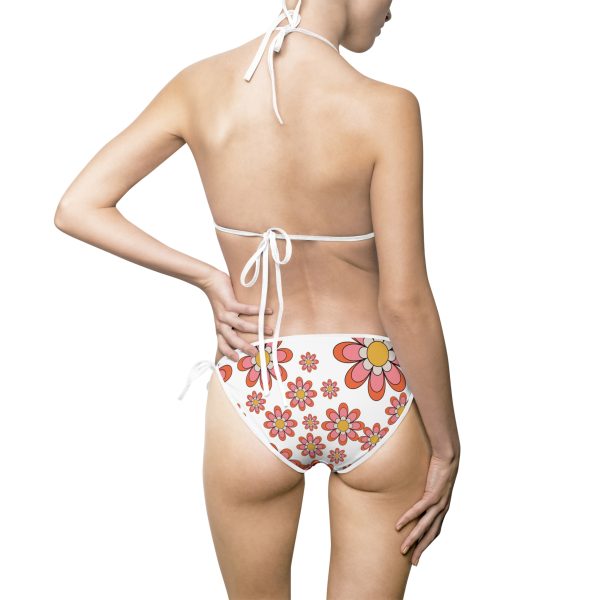 Retro 70s Groovy Pink and Orange Daisy Women's Bikini Swimsuit (AOP) - Image 3
