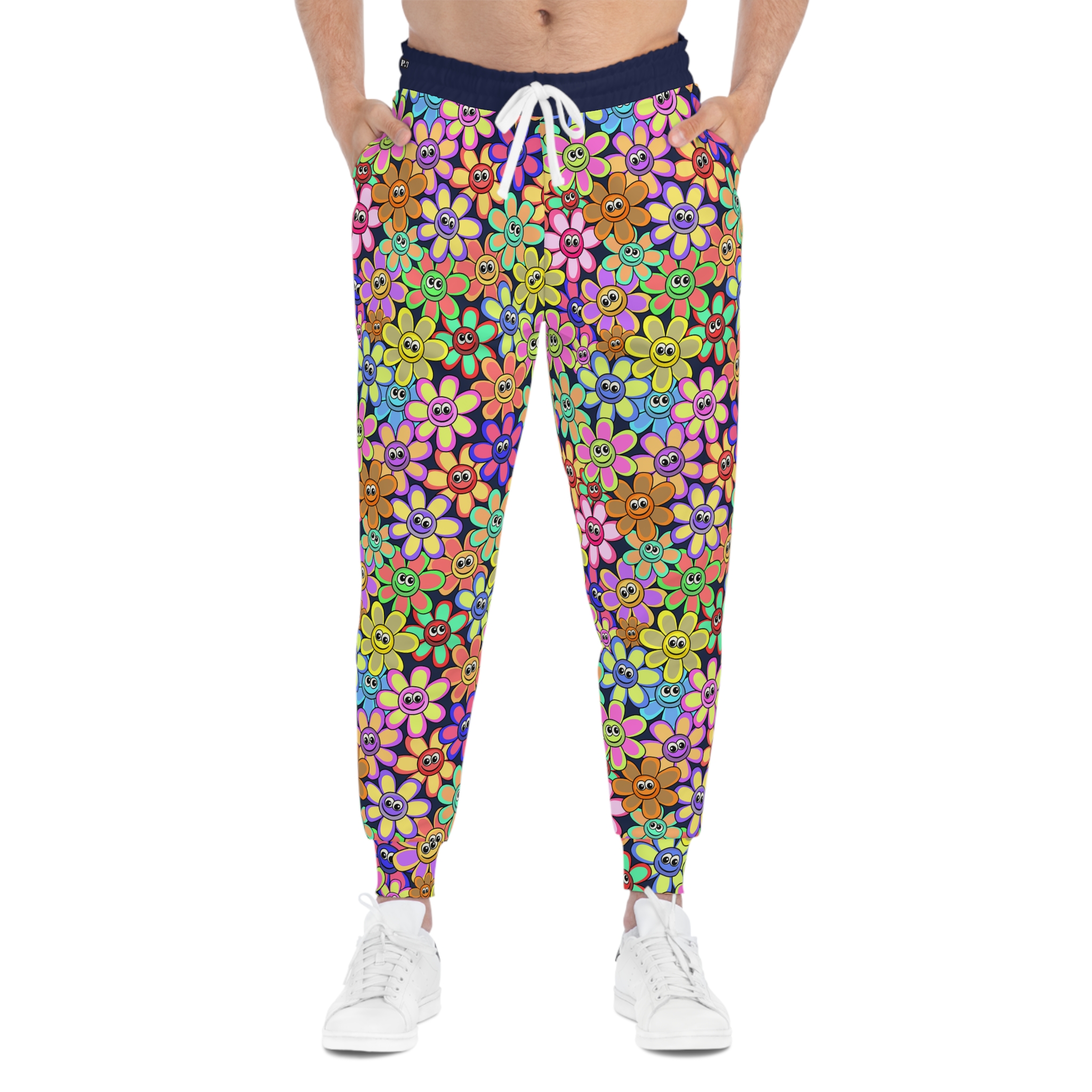 Groovy Multi-Color Smiling Daisy Print w/Treasure Pockets™ Athletic Joggers (S.e.P.T.™) - Image 3