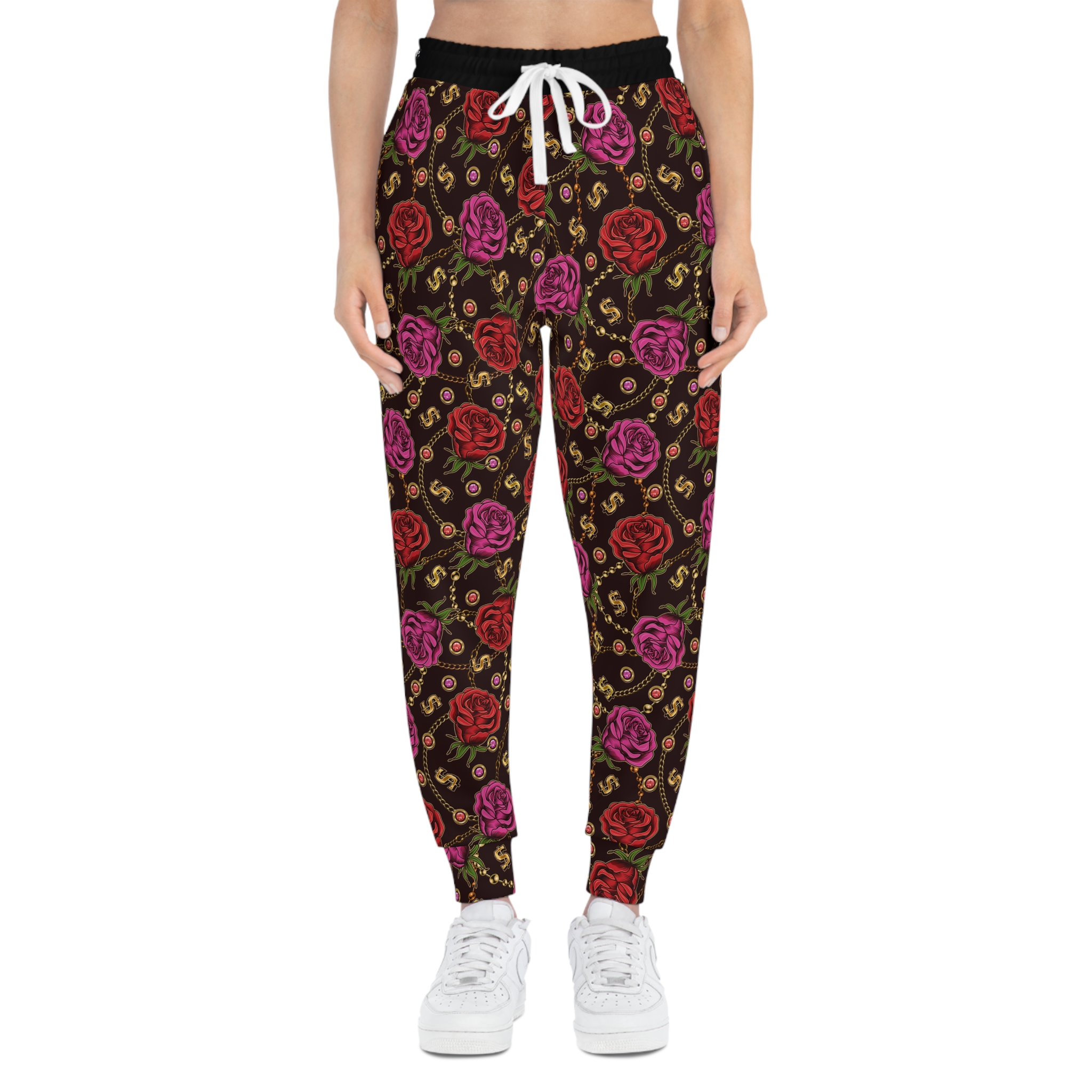 Dark Romantic Rose & Scroll Pattern Athletic Joggers (S.e.P.T.™) - Image 2