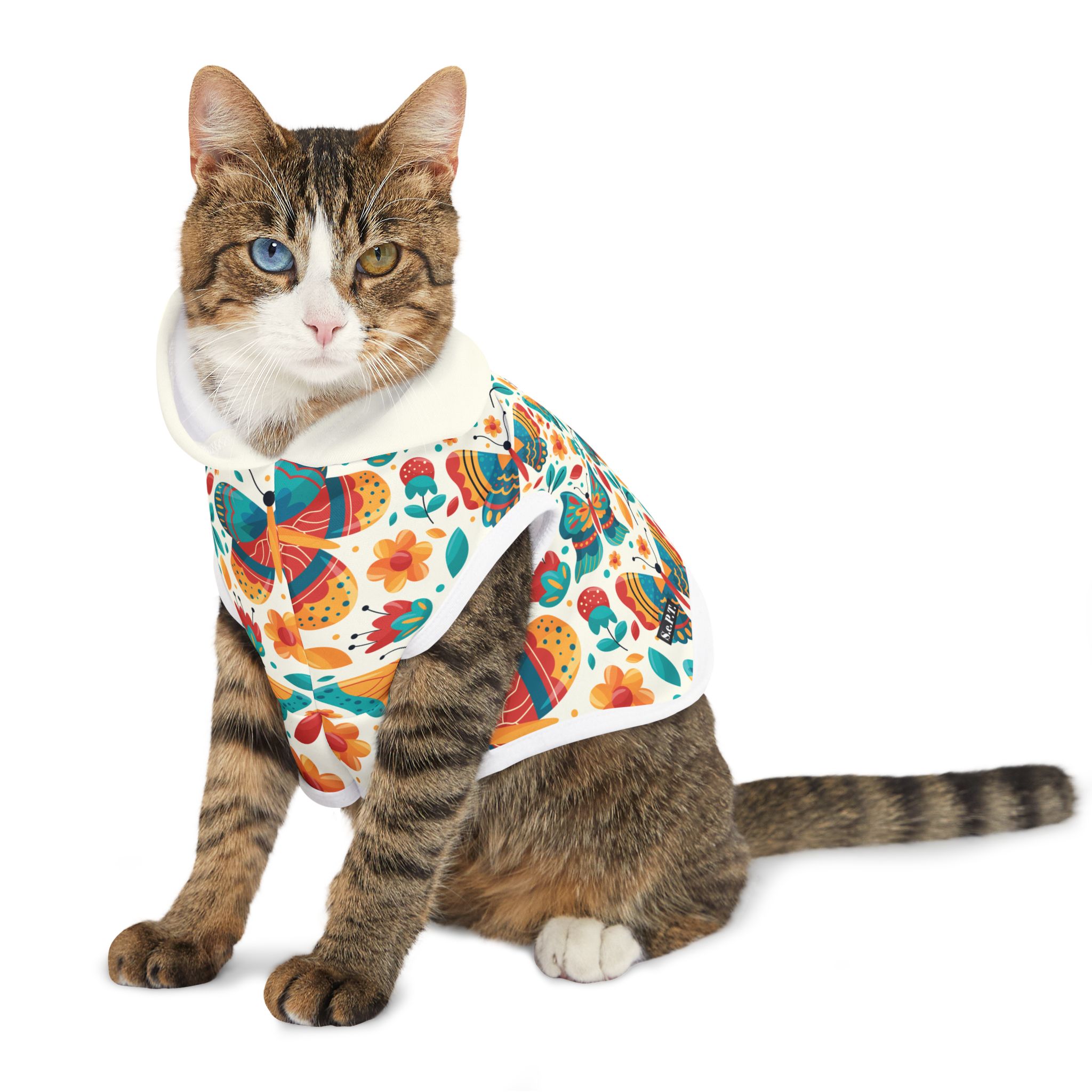 Whimsical Retro Butterfly Garden Print Cat & Dog Pet Hoodie - (S.e.P.T.™)