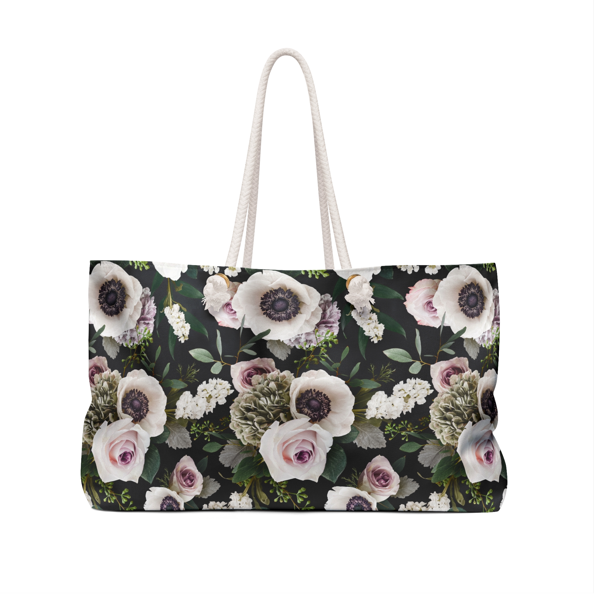 Sophisticated White Moody Floral Print Black Weekender Bag (S.e.P.T.™) - Image 2