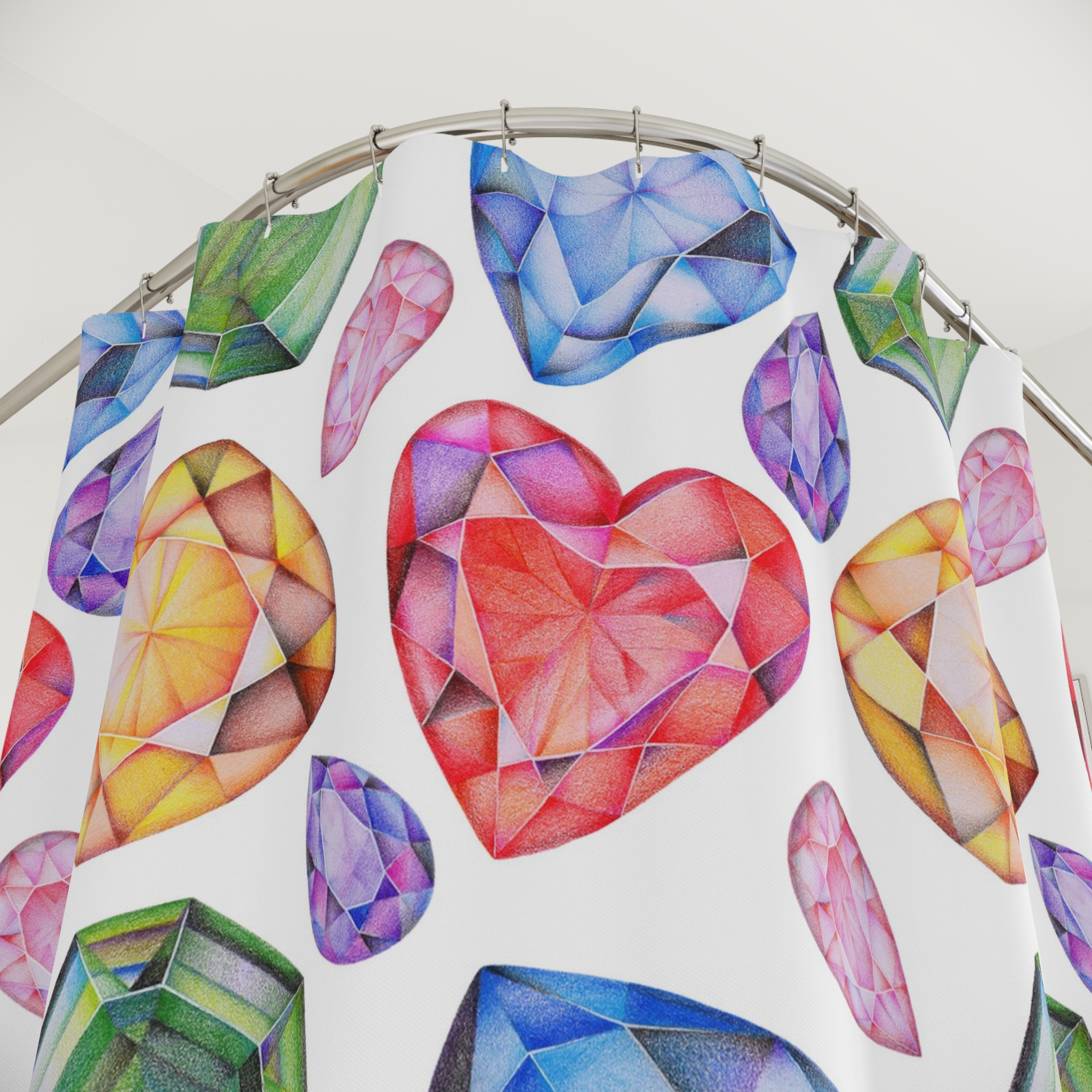 Multi Color Gemstone Faceted Crystals (watercolor style) Shower Curtain Option 1 - (S.e.P.T.) - Image 2