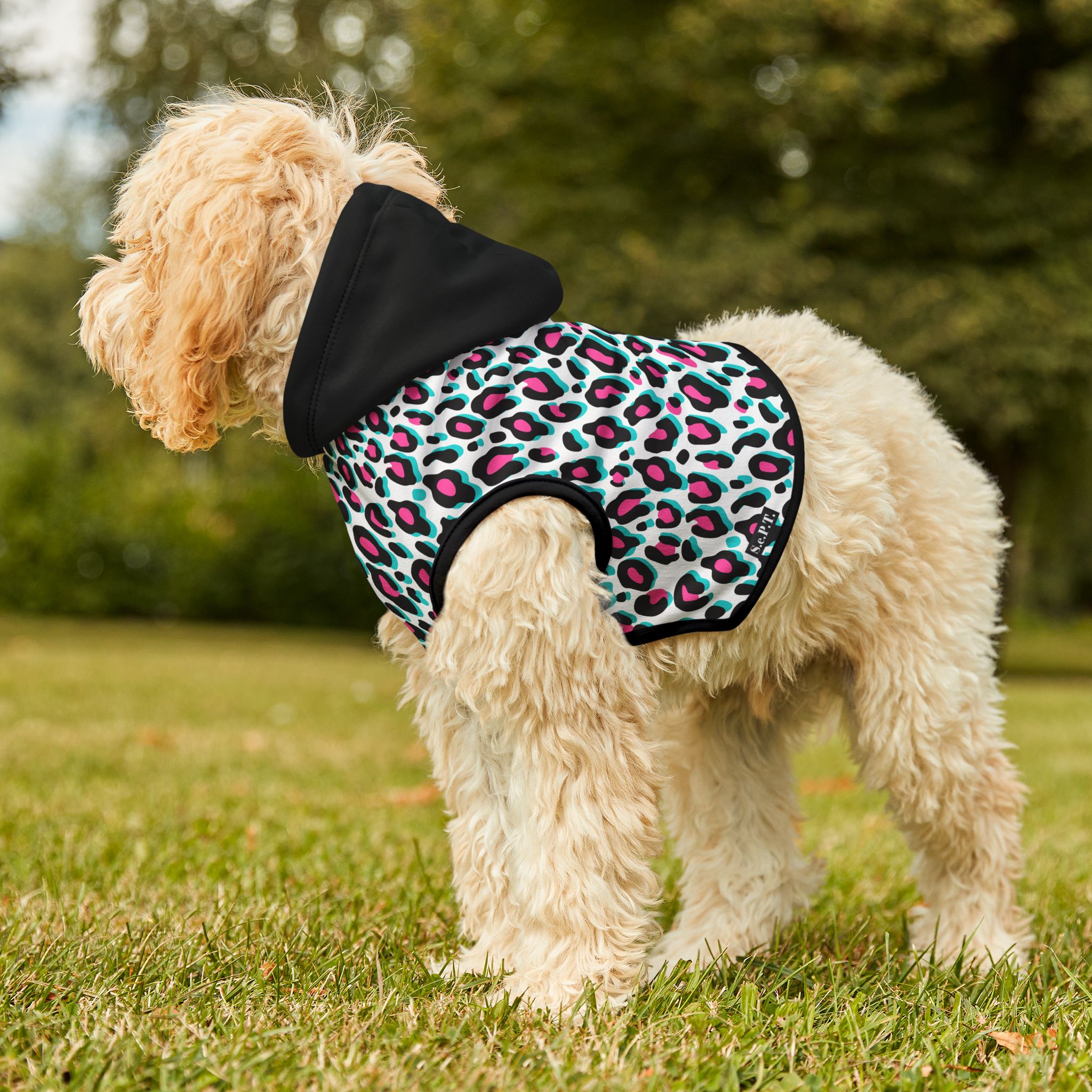 Fuchsia & Aqua Leopard Print Cat & Dog Pet Hoodie - (S.e.P.T.™) - Image 9