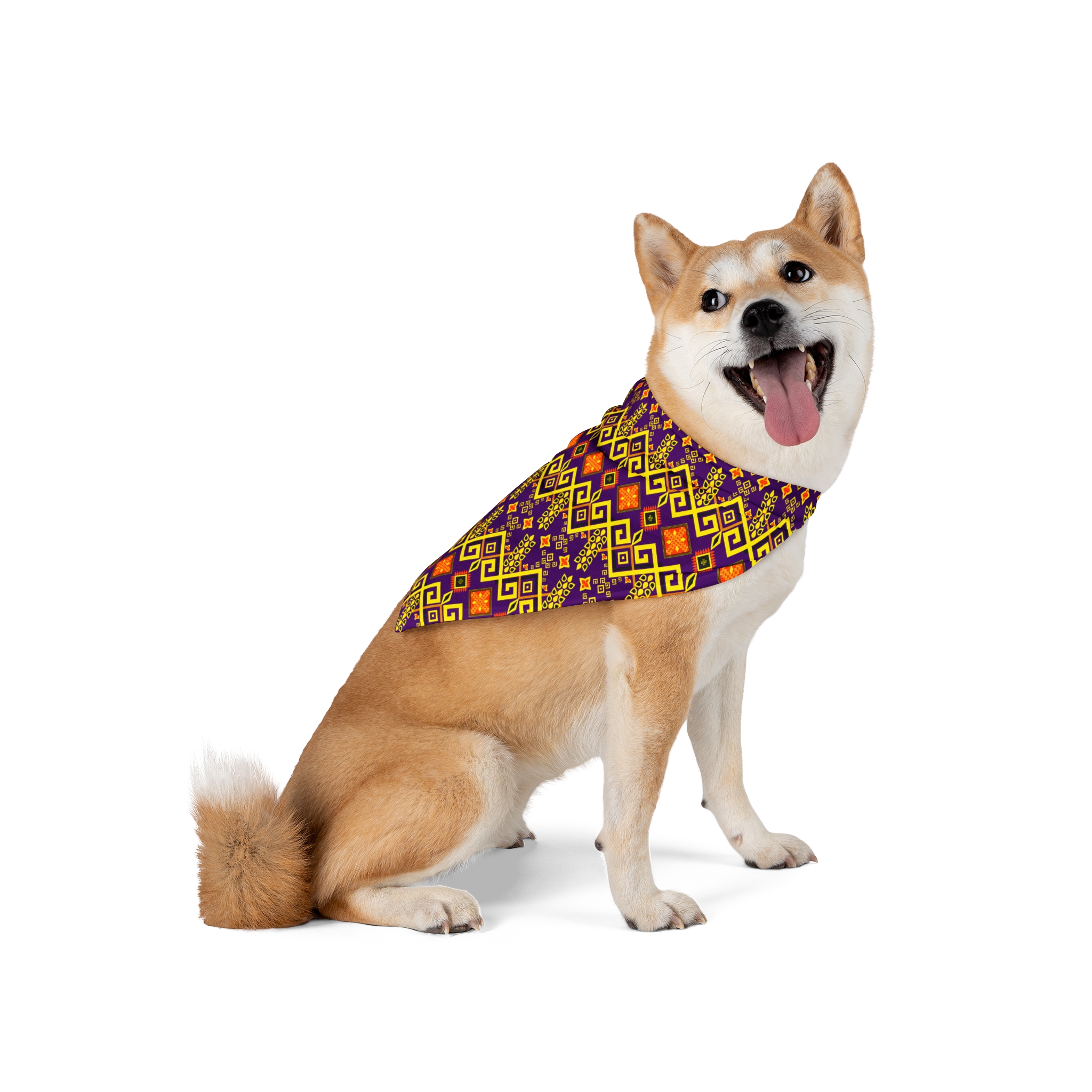 Tribal Maze Geometric Gold & Purple Print Dog Pet Bandana - (S.e.P.T.™) - Image 5