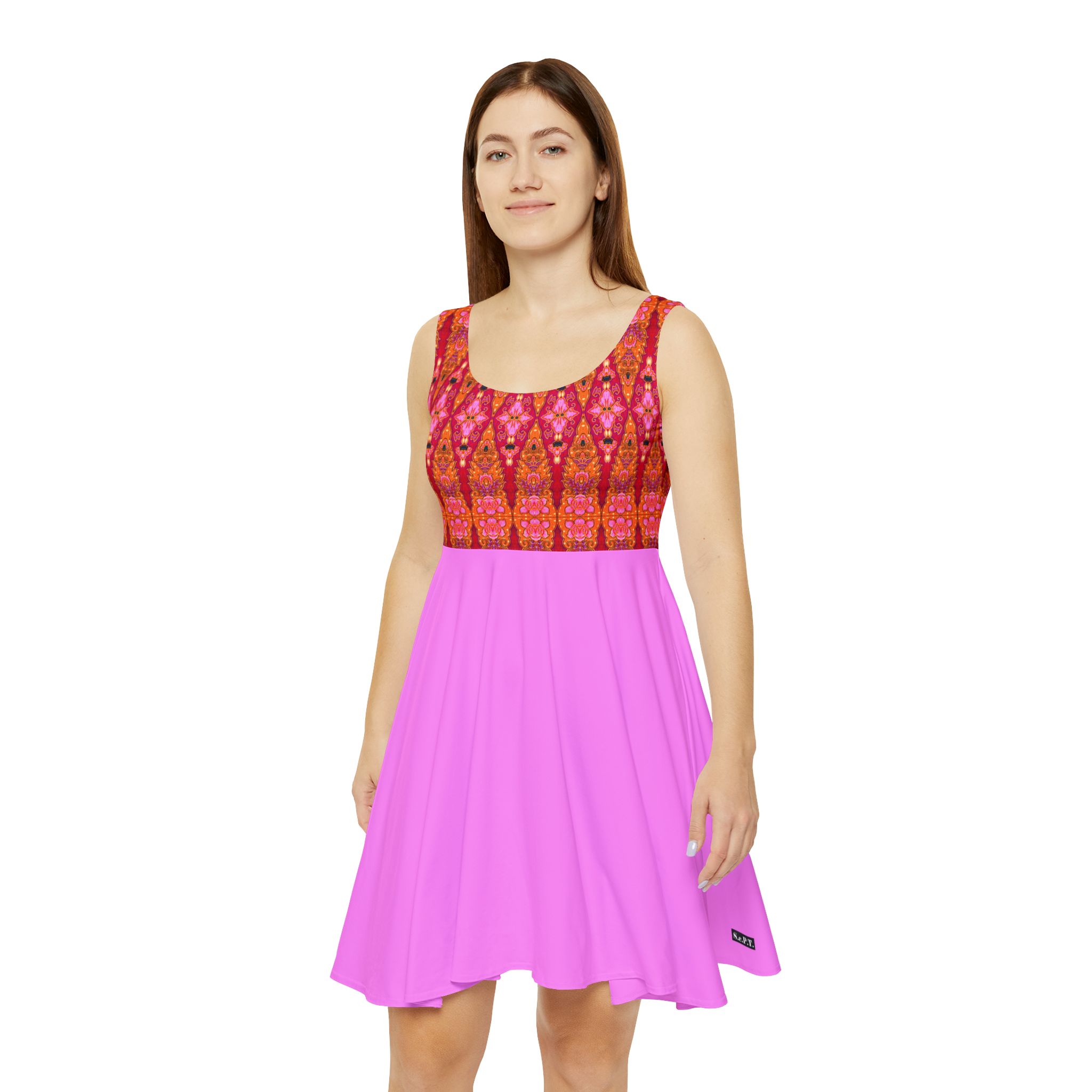 Bohemian Bright Fuchsia Geometric Fuchsia Women's Skater Dress (S.e.P.T.™)