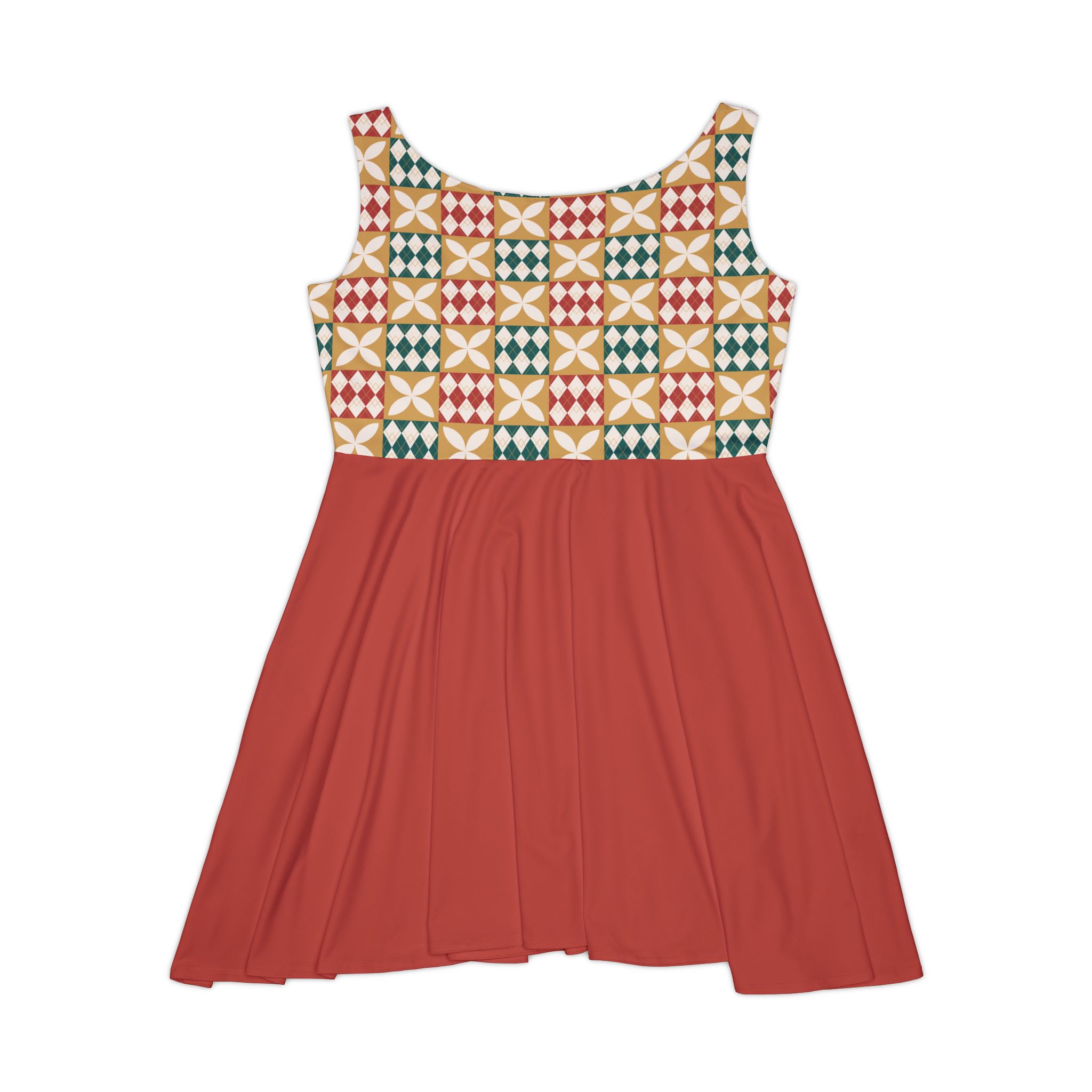 Warm Tones Holiday Harlequin Quilt Pattern Terracotta Women's Skater Dress (S.e.P.T.) - Image 4
