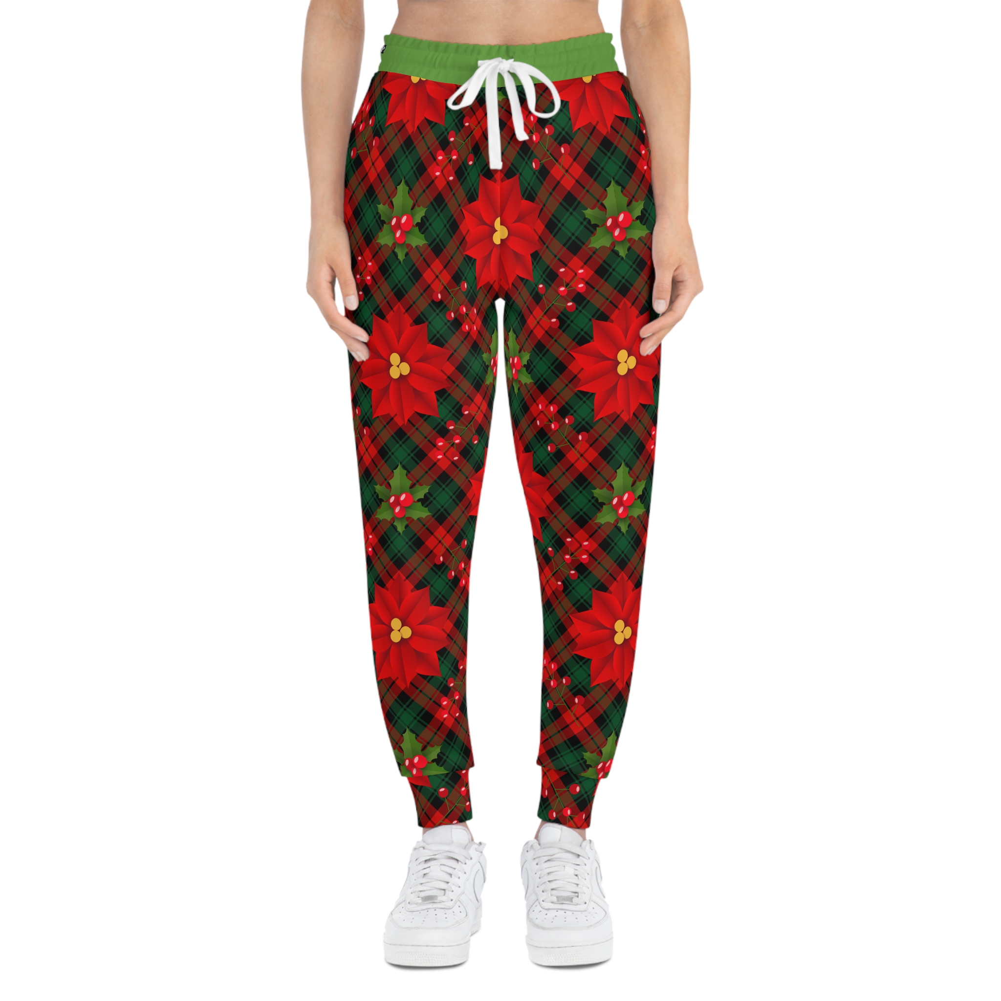 Christmas Poinsettia Tartan Plaid Print w/Treasure Pockets™ Athletic Joggers (S.e.P.T.™) - Image 2