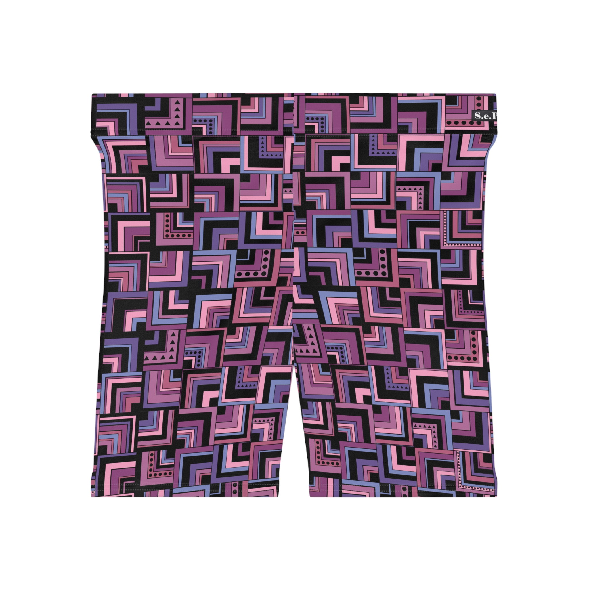 Purple Retro Corner Block Geometric Print Women's Biker Shorts (S.e.P.T.™) - Image 3