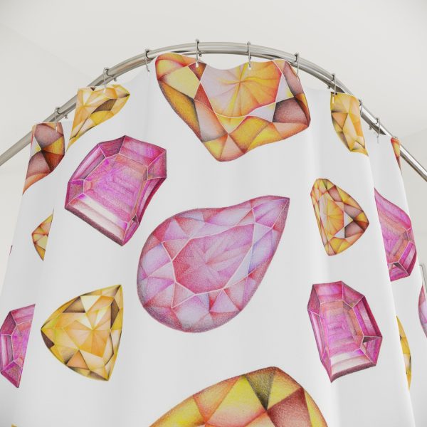 Pink & Orange Gemstone Faceted Crystals (watercolor style) Shower Curtain Option 1 - (S.e.P.T.) - Image 2