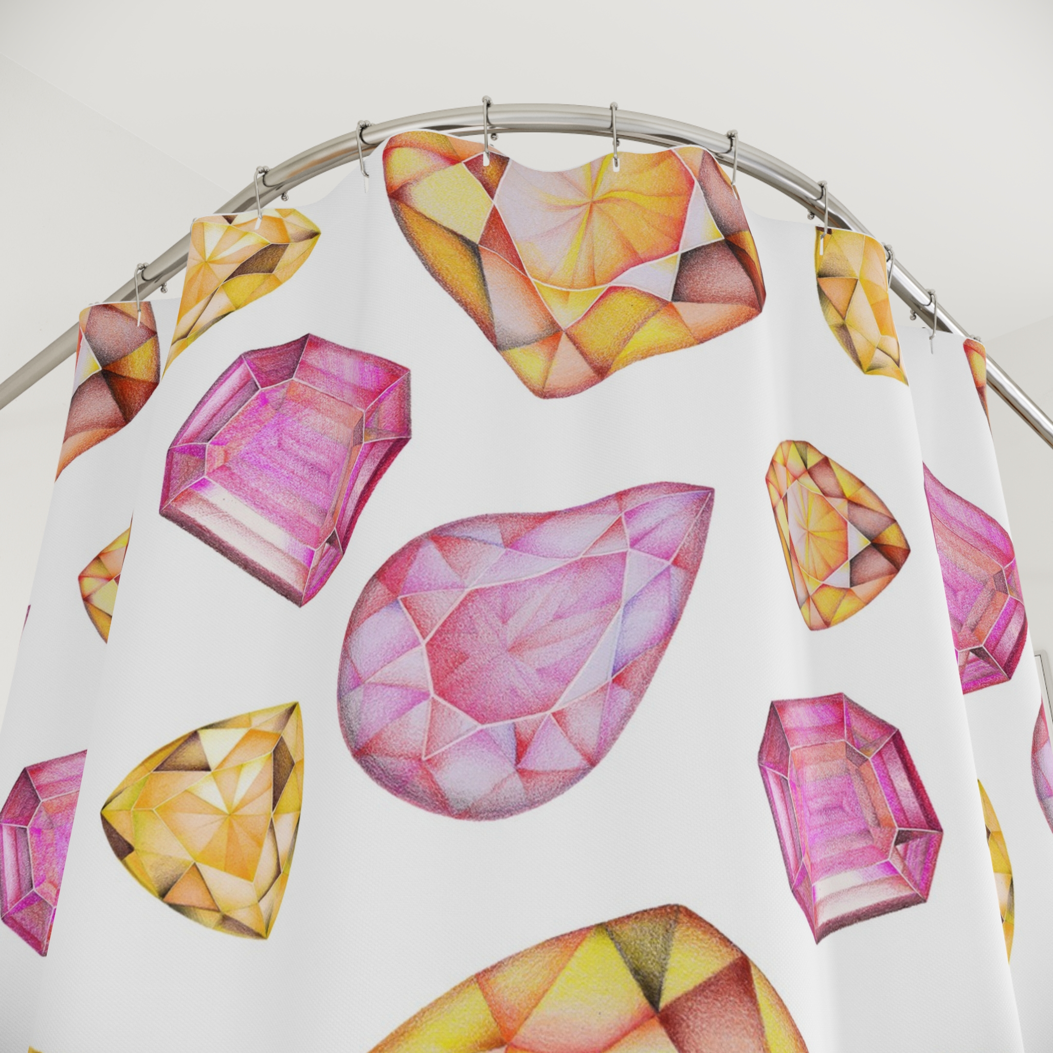 Pink & Orange Gemstone Faceted Crystals (watercolor style) Shower Curtain Option 1 - (S.e.P.T.) - Image 2