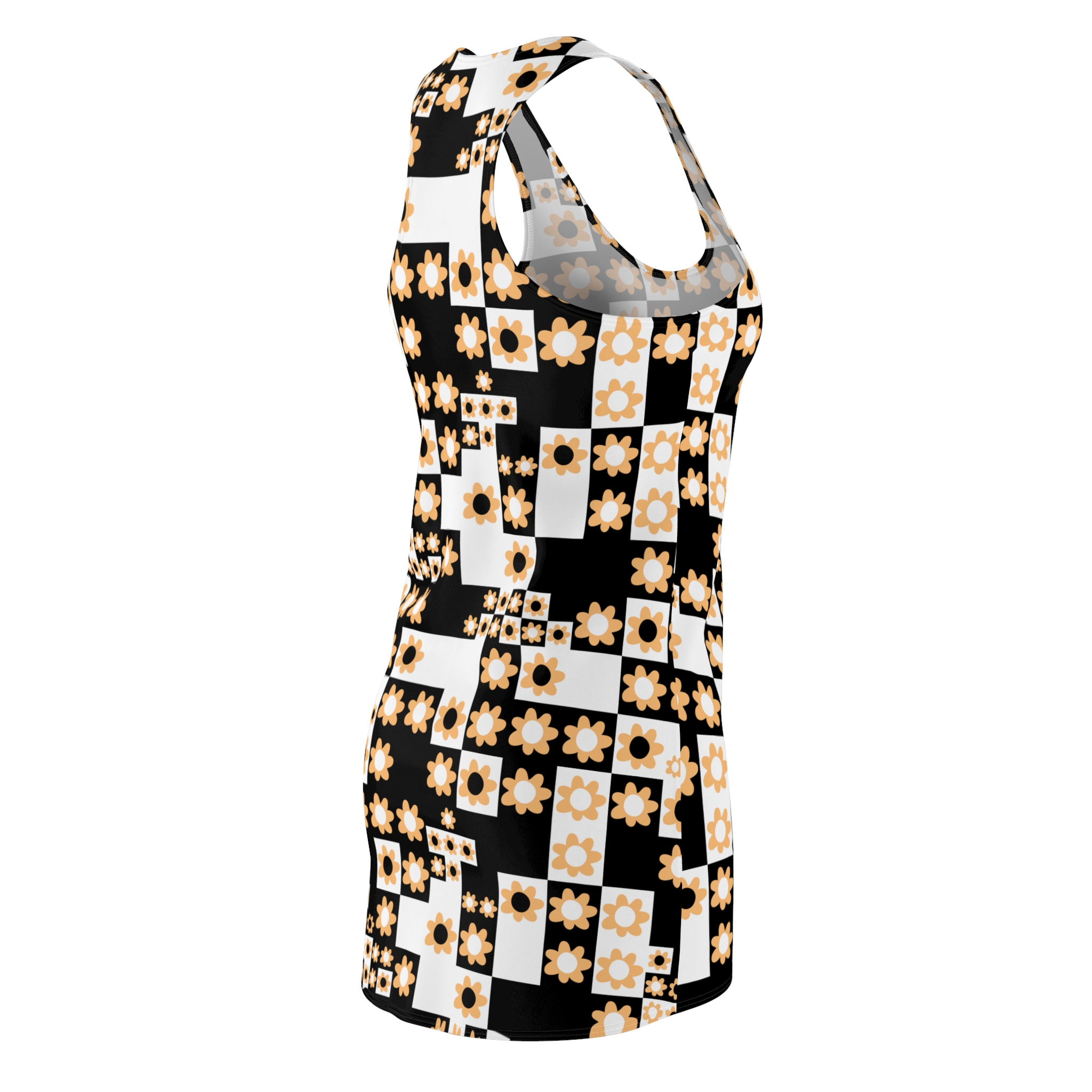 Retro Black & White Optical Flower Print Women's Racerback Dress (S.e.P.T.™) - Image 5