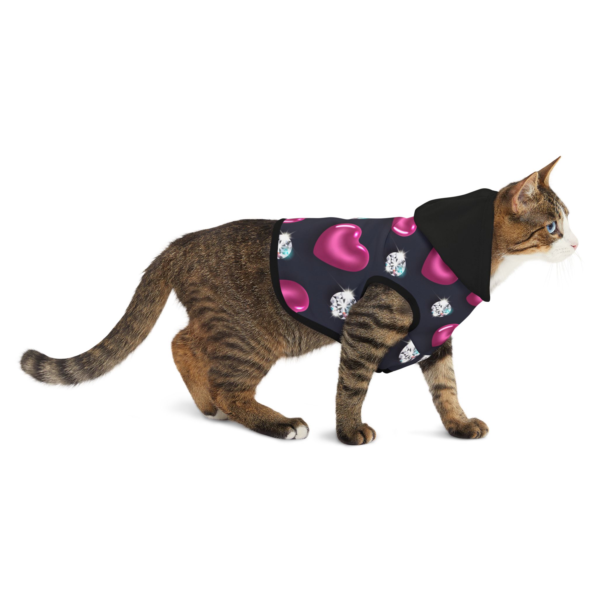 Glossy Pink Hearts and Diamonds Pet Hoodie - (S.e.P.T.) - Image 6