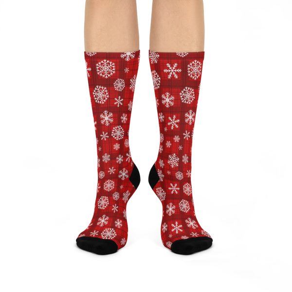 Holiday Cheer Red Tartan Snowflake Cushioned Crew Socks