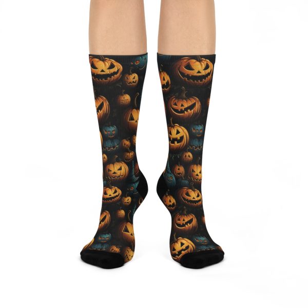 Witchy Night Blue & Orange Pumpkin Cushioned Crew Socks