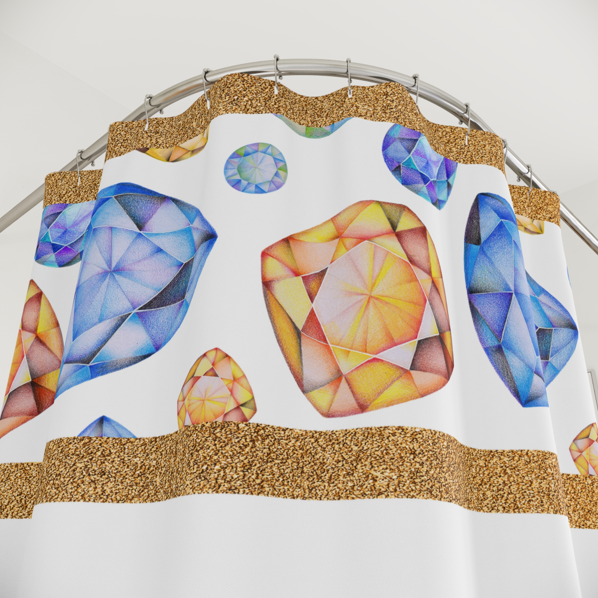Blue & Golden Yellow Gemstone Faceted Crystals (watercolor style) Shower Curtain Option 3 - (S.e.P.T.) - Image 2