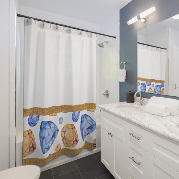 Blue & Golden Yellow Gemstone Faceted Crystals (watercolor style) Shower Curtain Option 2 - (S.e.P.T.) - Image 3