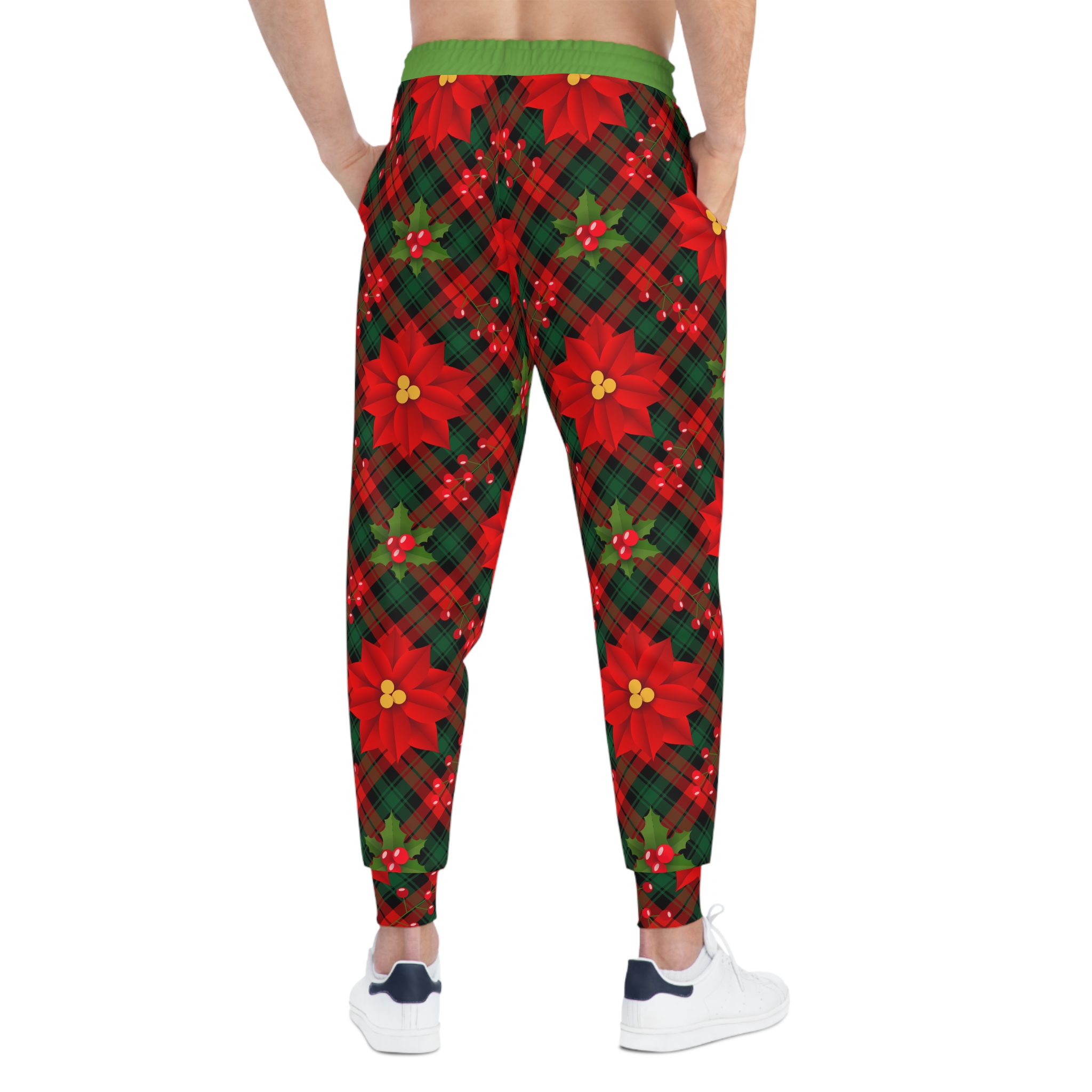 Christmas Poinsettia Tartan Plaid Print w/Treasure Pockets™ Athletic Joggers (S.e.P.T.™) - Image 6