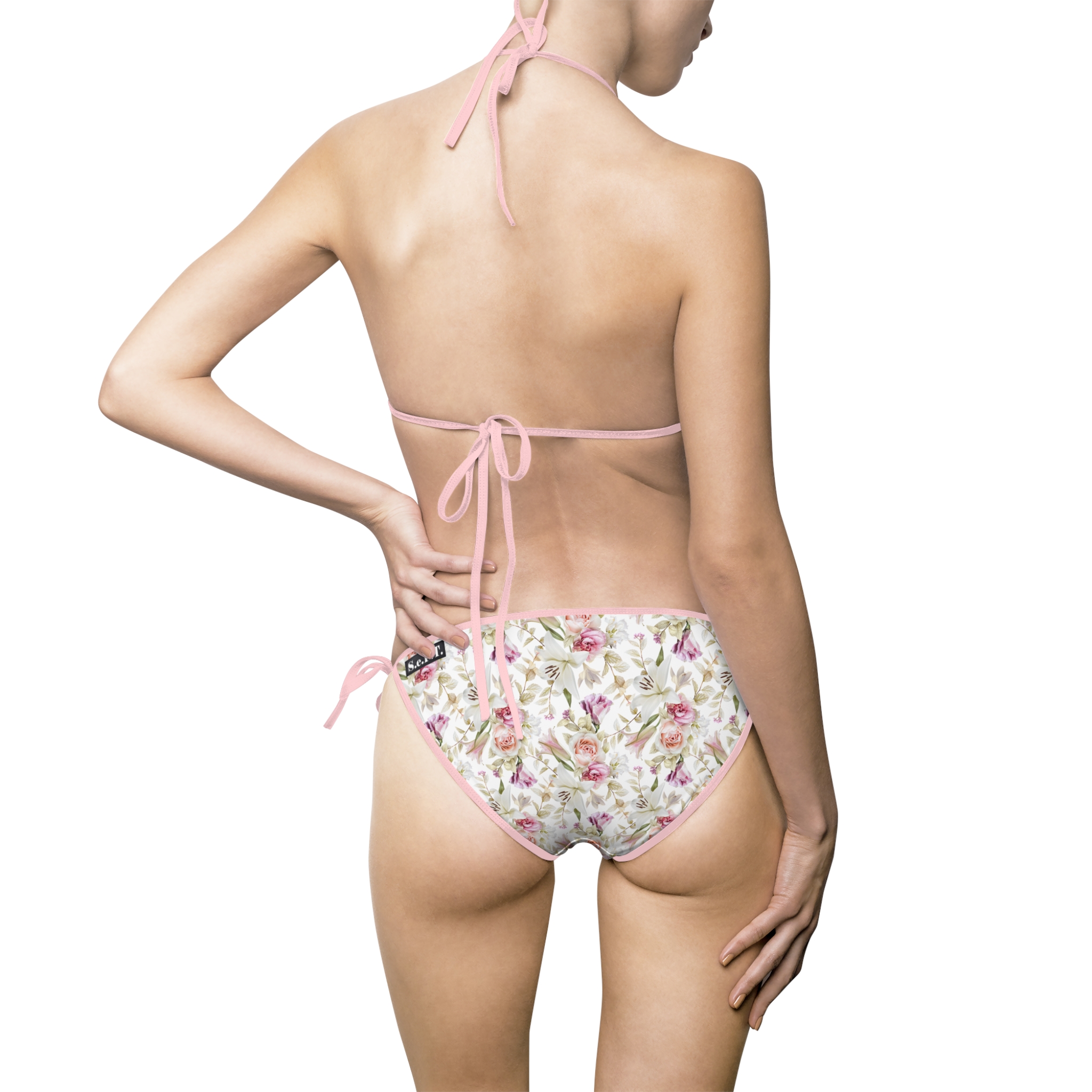 Romantic Blush Rose & White Lily Floral Print Women's Bikini Swimsuit (S.e.P.T.™) - Image 3