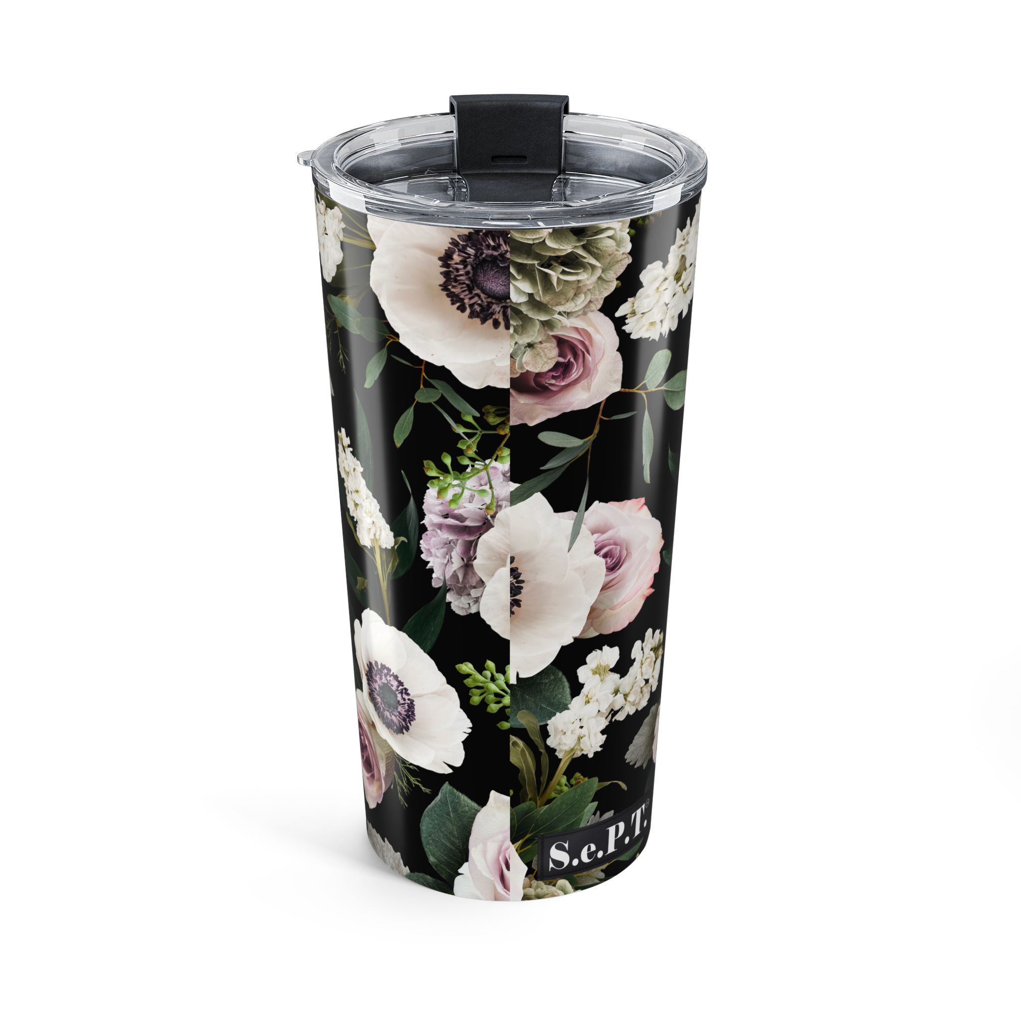 Sophisticated White Moody Floral Print Black - Tumbler 20oz - (S.e.P.T.™) - Image 2