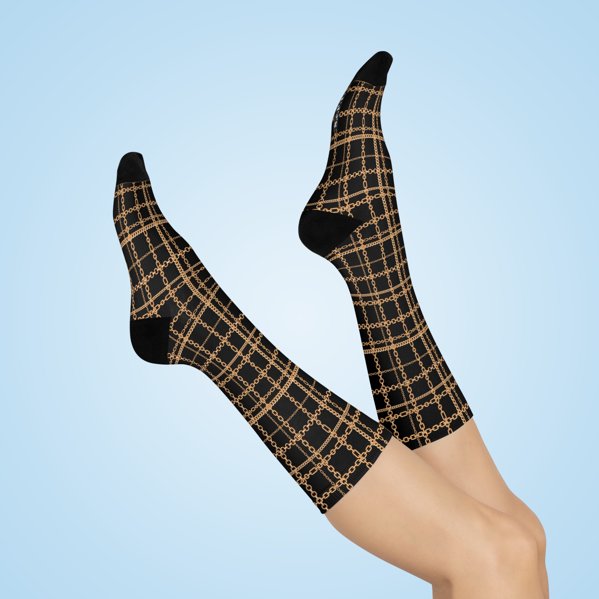 Luxury Baroque Gold Chain Plaid Print Cushioned Crew Socks (S.e.P.T.™) - Image 2