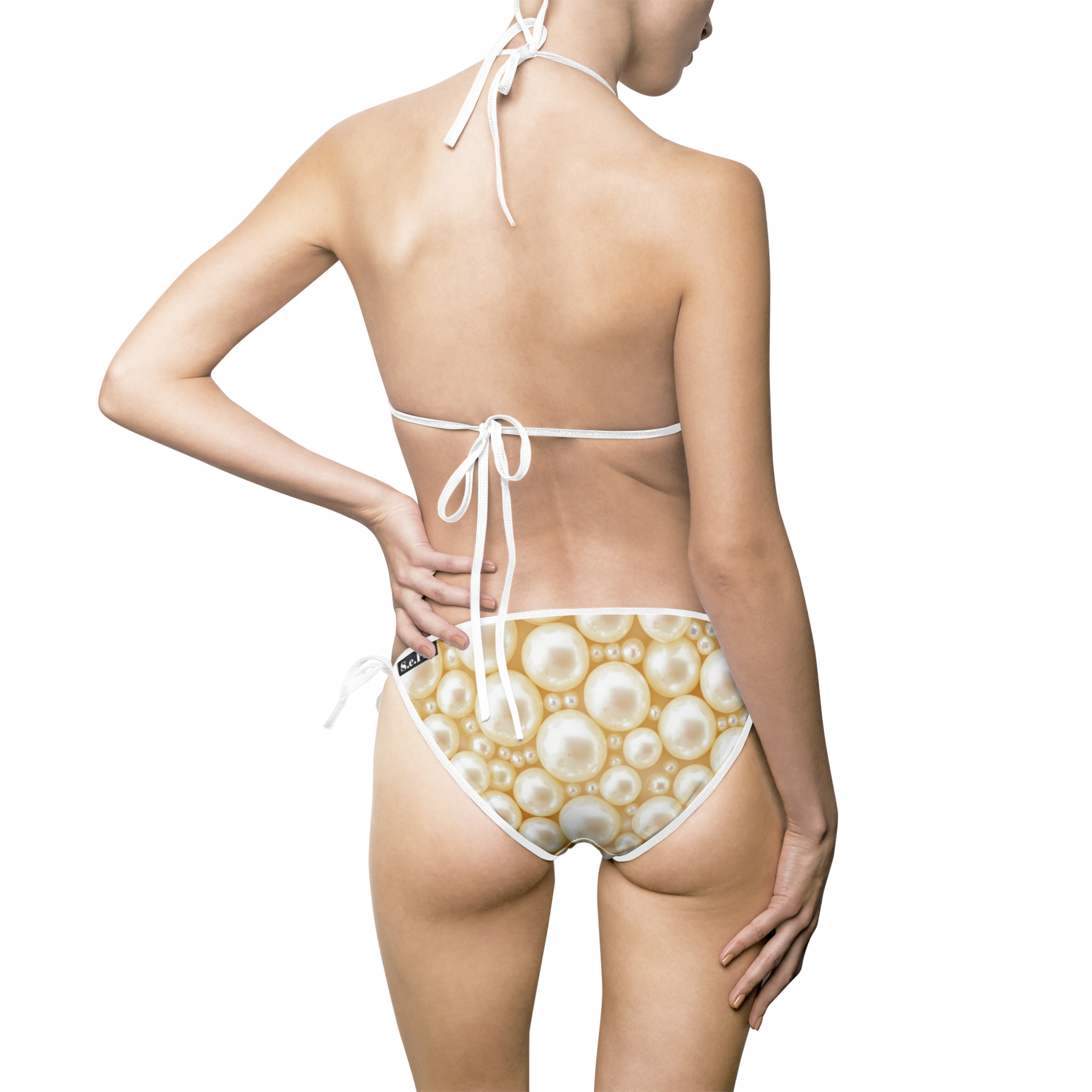 Elegant Ivory Pearl Bead Texture Print Women's Bikini Swimsuit (S.e.P.T.™) - Image 3