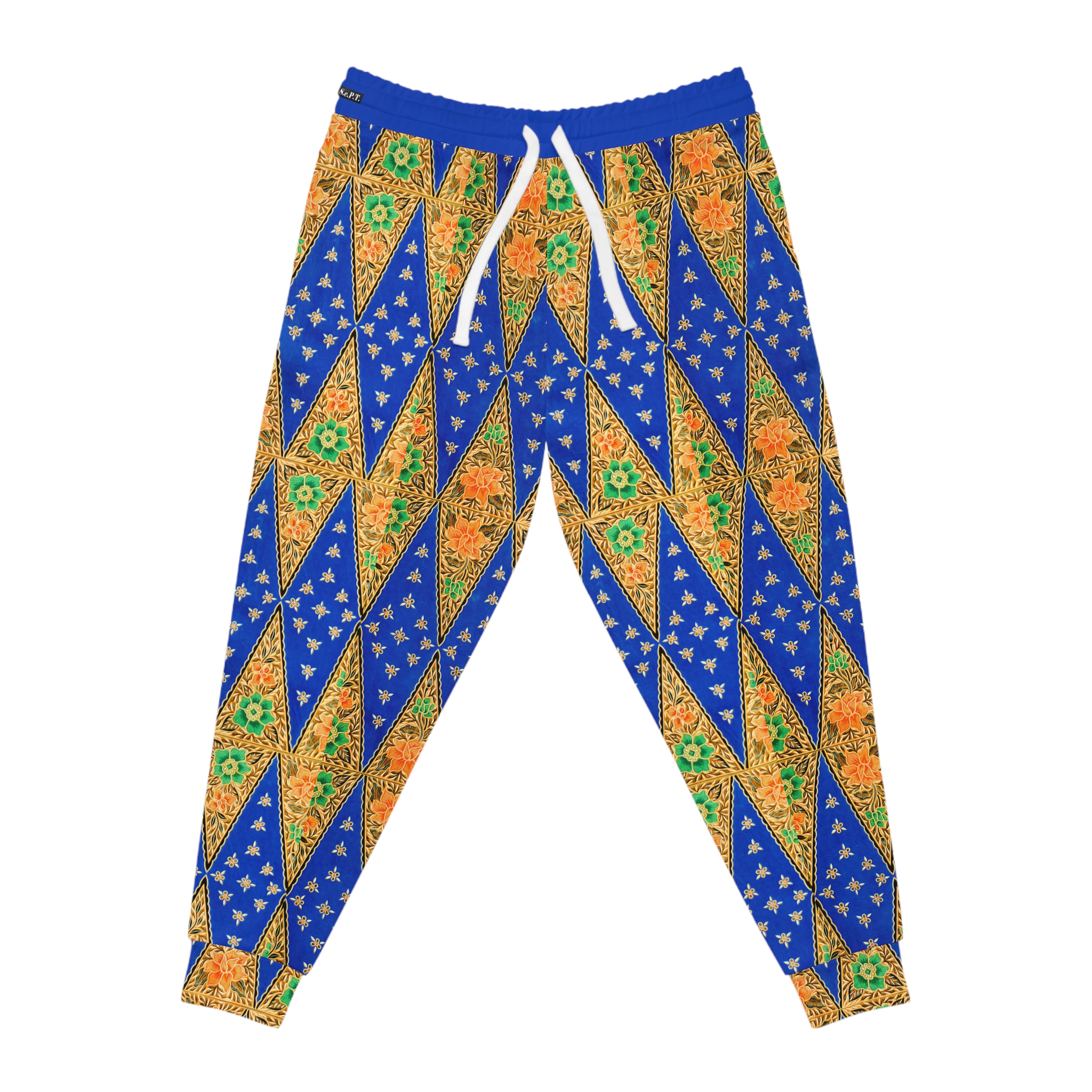 Bohemian Vibrant Blue Geometric Gold Pockets Athletic Joggers (S.e.P.T.™) - Image 4