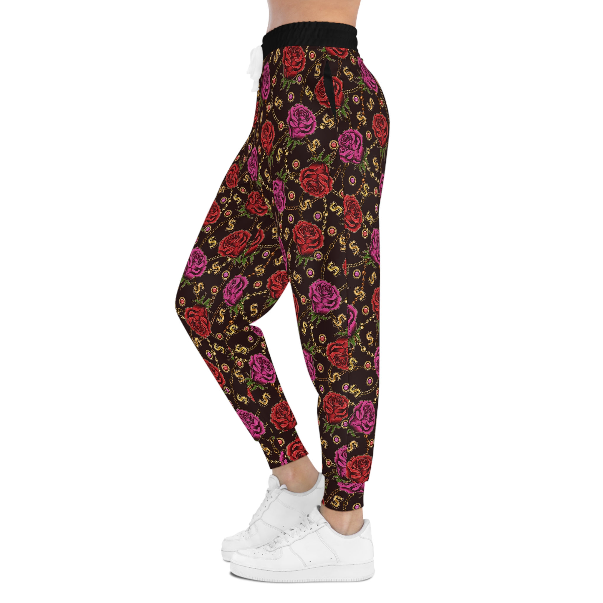 Dark Romantic Rose & Scroll Pattern Athletic Joggers (S.e.P.T.™)