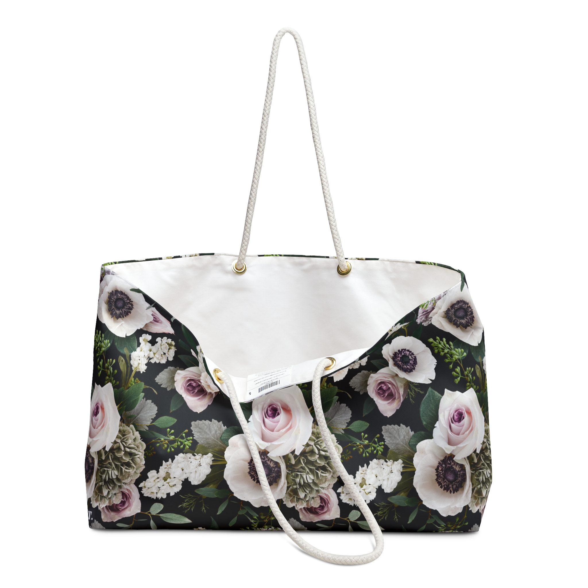 Sophisticated White Moody Floral Print Black Weekender Bag (S.e.P.T.™) - Image 3