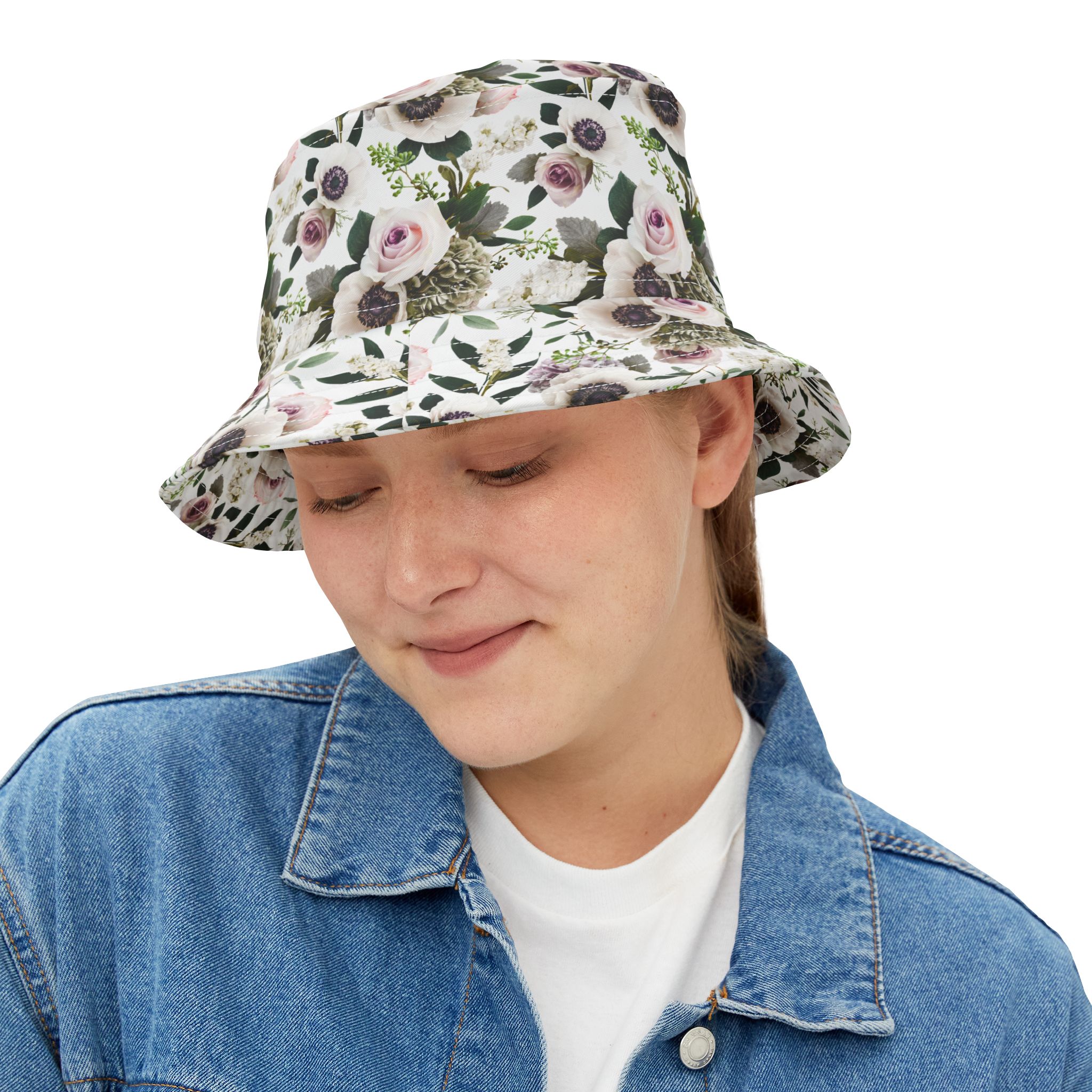 Sophisticated White Moody Floral Print Bucket Hat (S.e.P.T.™) - Image 11