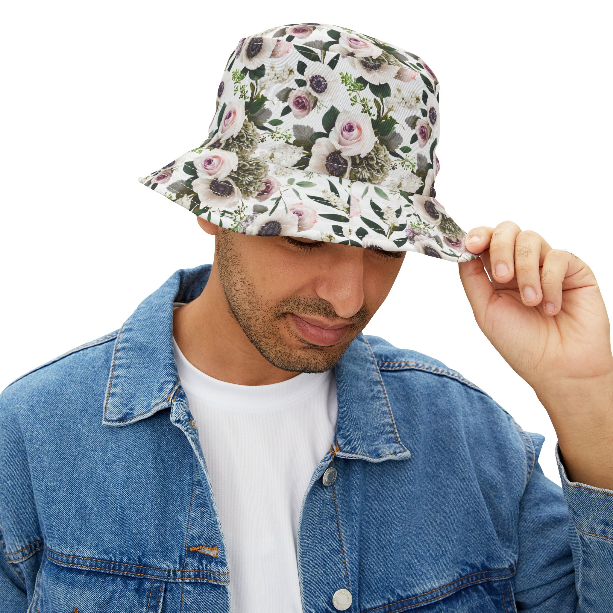 Sophisticated White Moody Floral Print Bucket Hat (S.e.P.T.™) - Image 8
