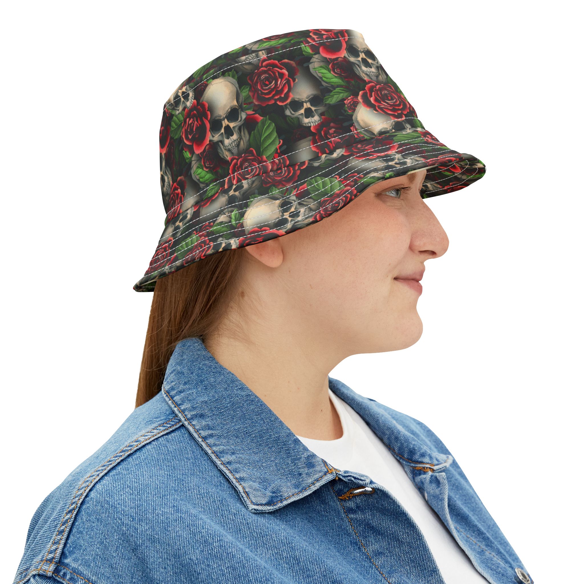 Gothic Skulls & Red Roses Print Bucket Hat (S.e.P.T.™) - Image 7
