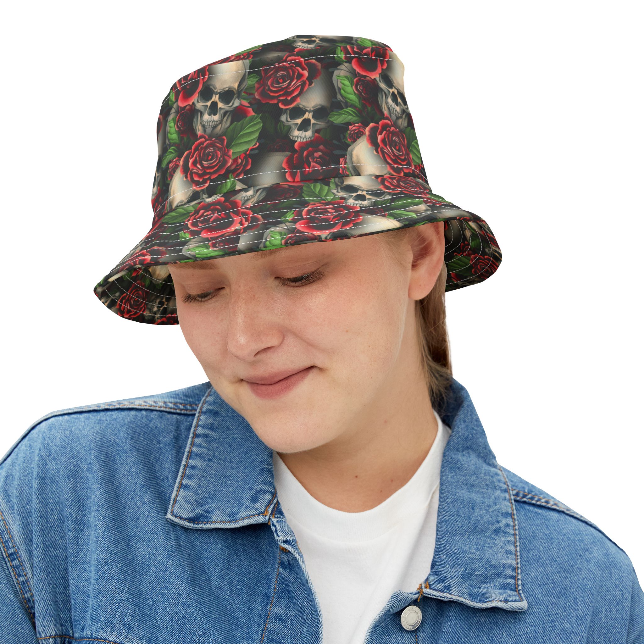 Gothic Skulls & Red Roses Print Bucket Hat (S.e.P.T.™) - Image 11
