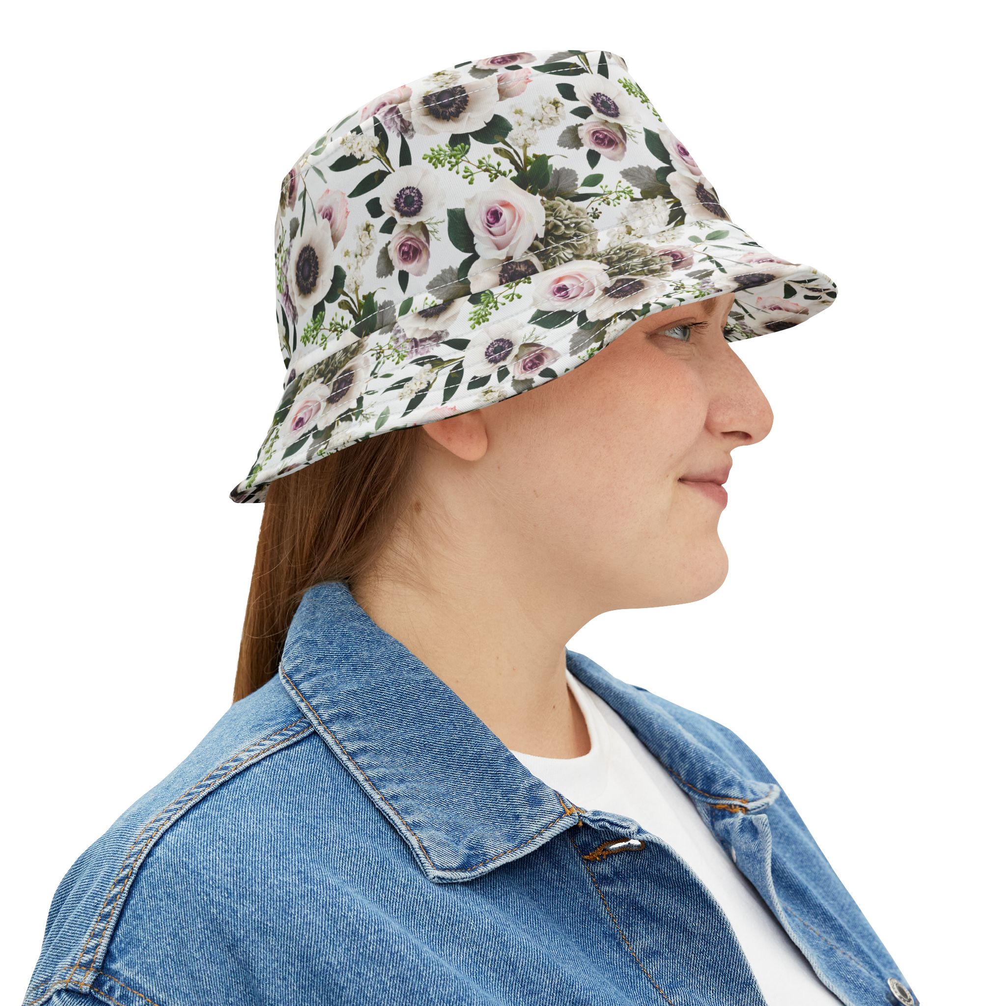 Sophisticated White Moody Floral Print Bucket Hat (S.e.P.T.™) - Image 7