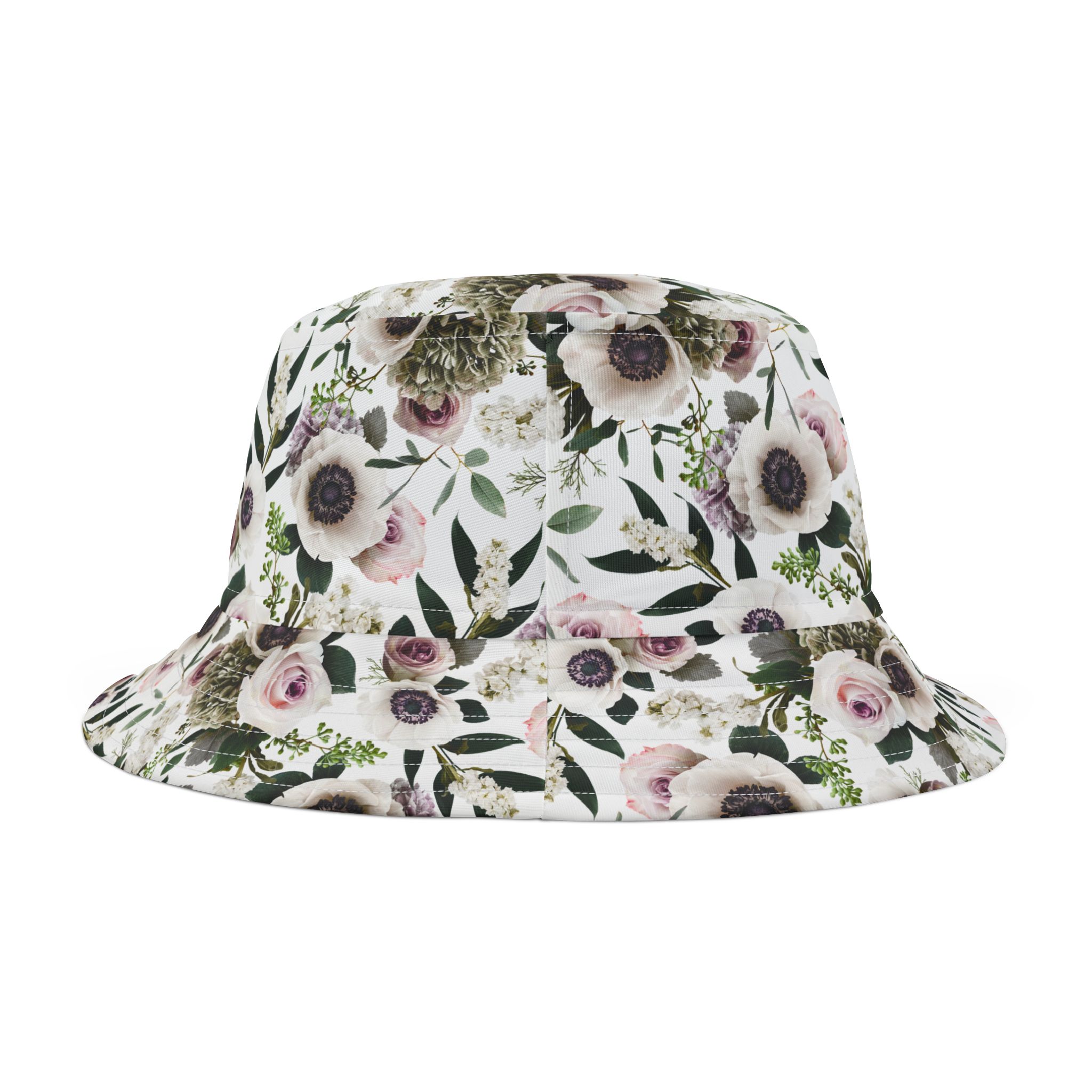 Sophisticated White Moody Floral Print Bucket Hat (S.e.P.T.™)
