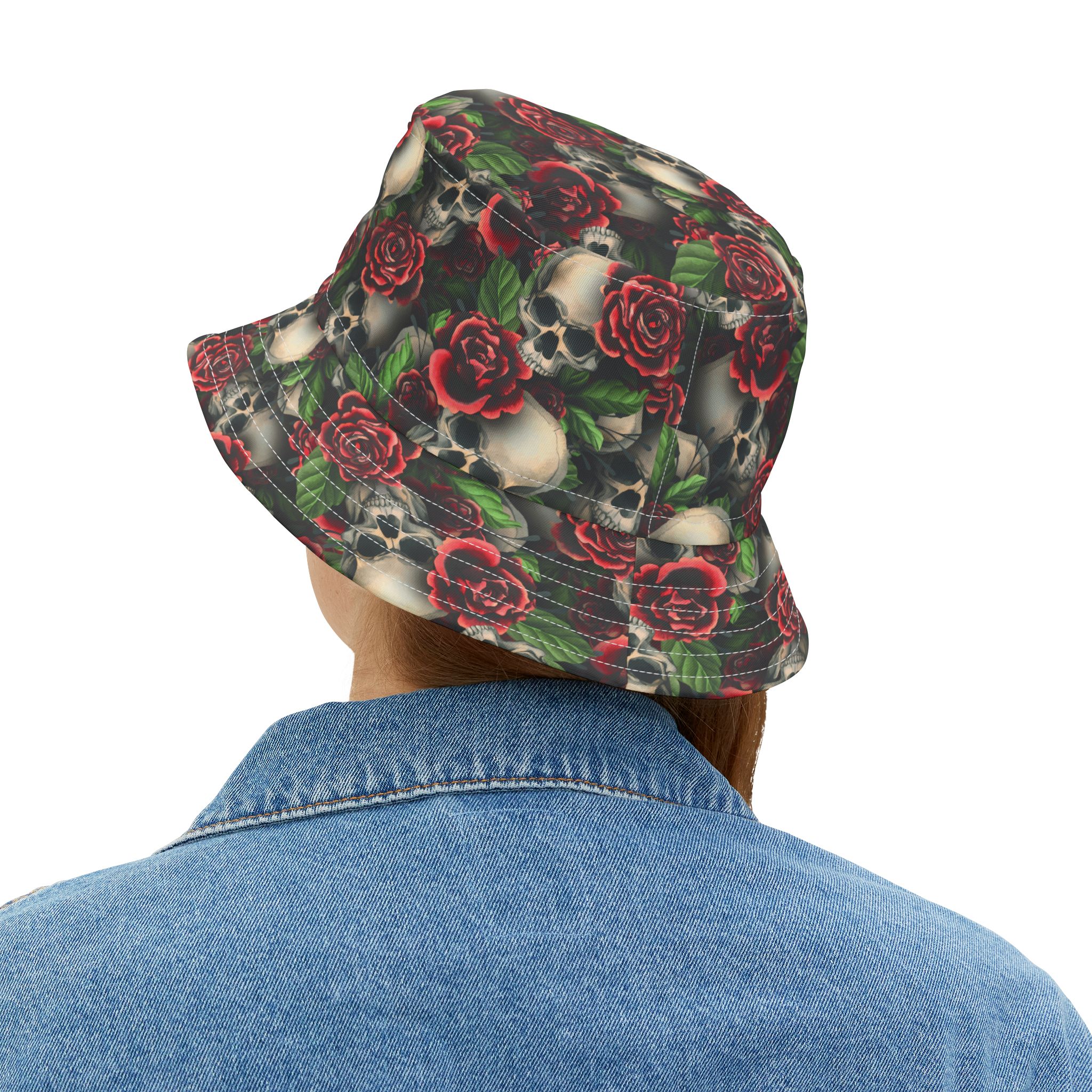 Gothic Skulls & Red Roses Print Bucket Hat (S.e.P.T.™) - Image 6