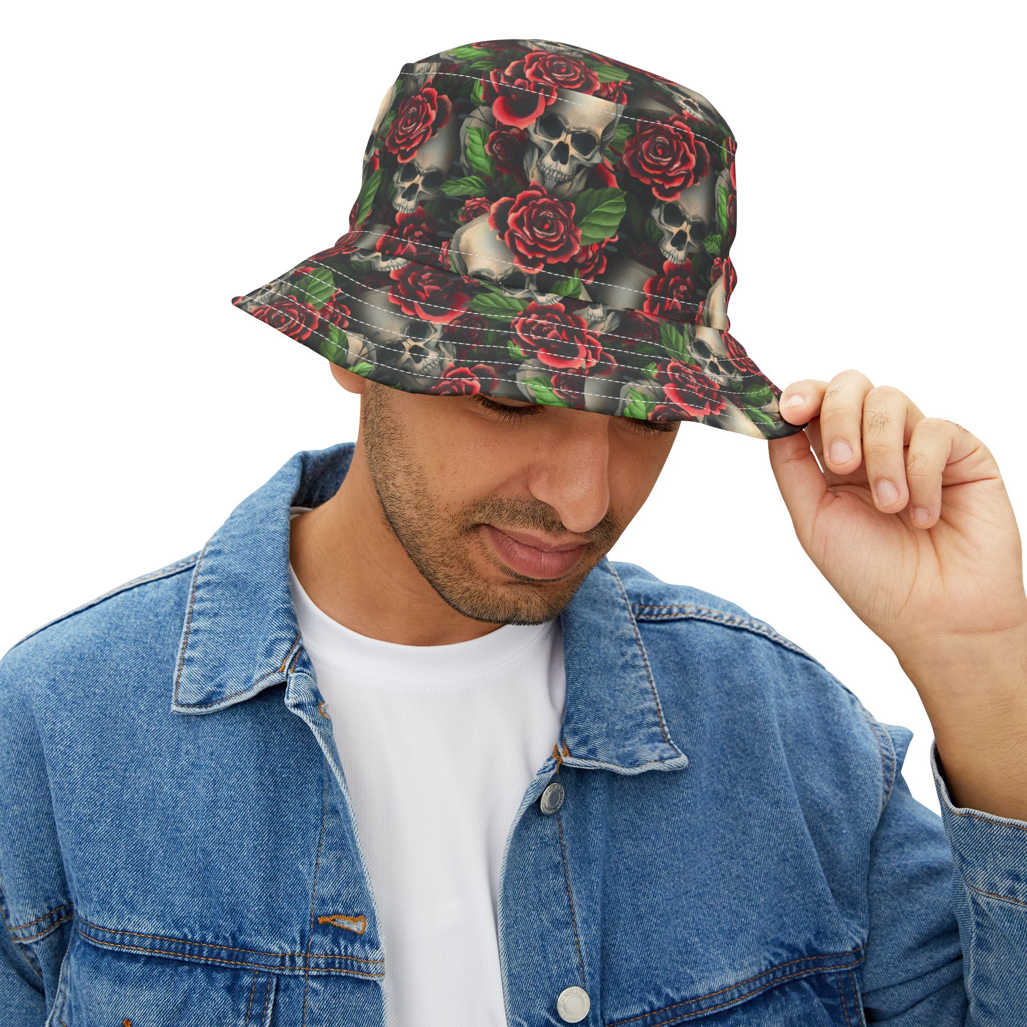 Gothic Skulls & Red Roses Print Bucket Hat (S.e.P.T.™) - Image 8